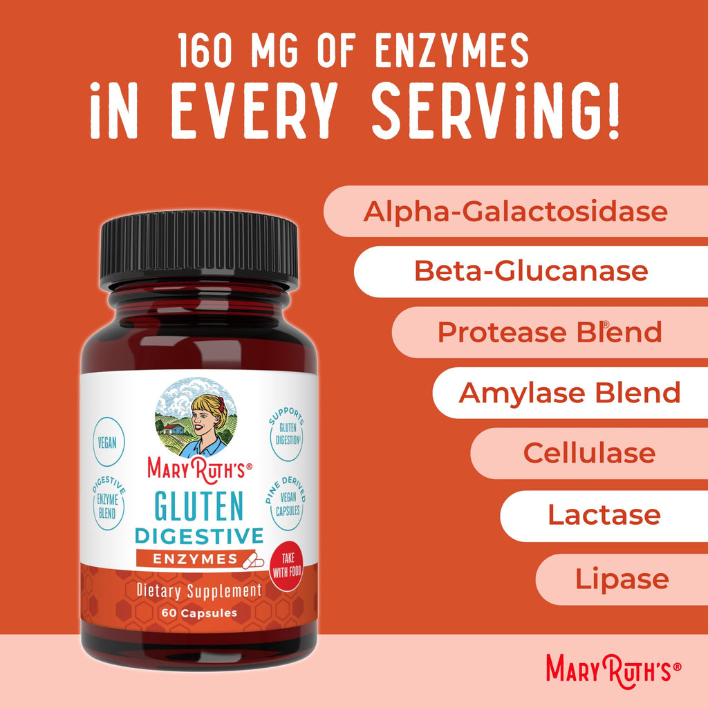 MaryRuth Organics Gluten Enzymes Capsules | Gluten Digestion & Gut Health | Vegan, Gluten Free | 60 Count