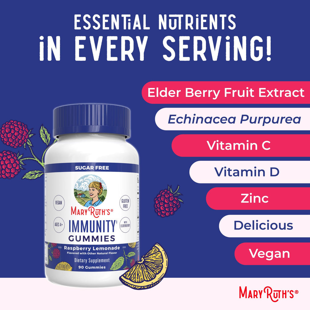 MaryRuth Organics Sugar Free Immunity Gummies – Elderberry, Vitamin C & Zinc | Vegan & Non-GMO | 90ct