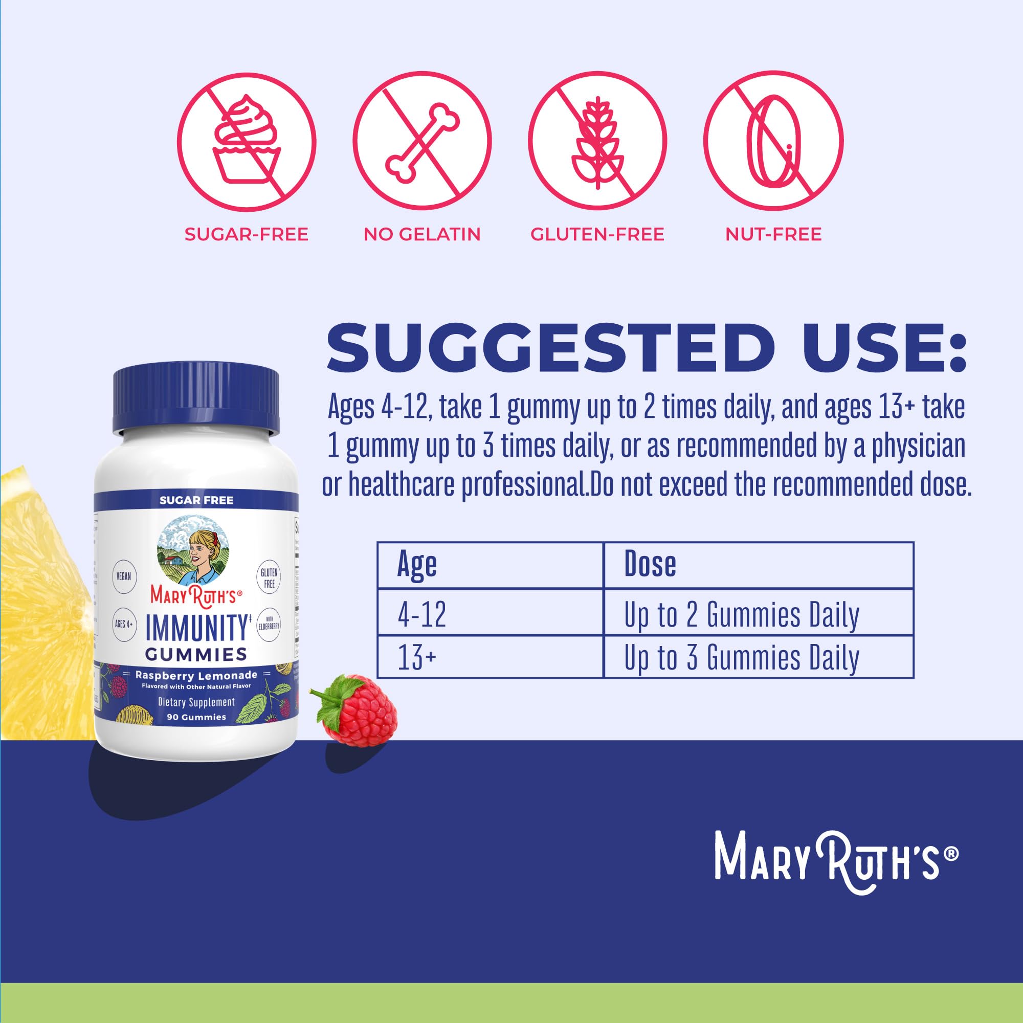 MaryRuth Organics Sugar Free Immunity Gummies – Elderberry, Vitamin C & Zinc | Vegan & Non-GMO | 90ct