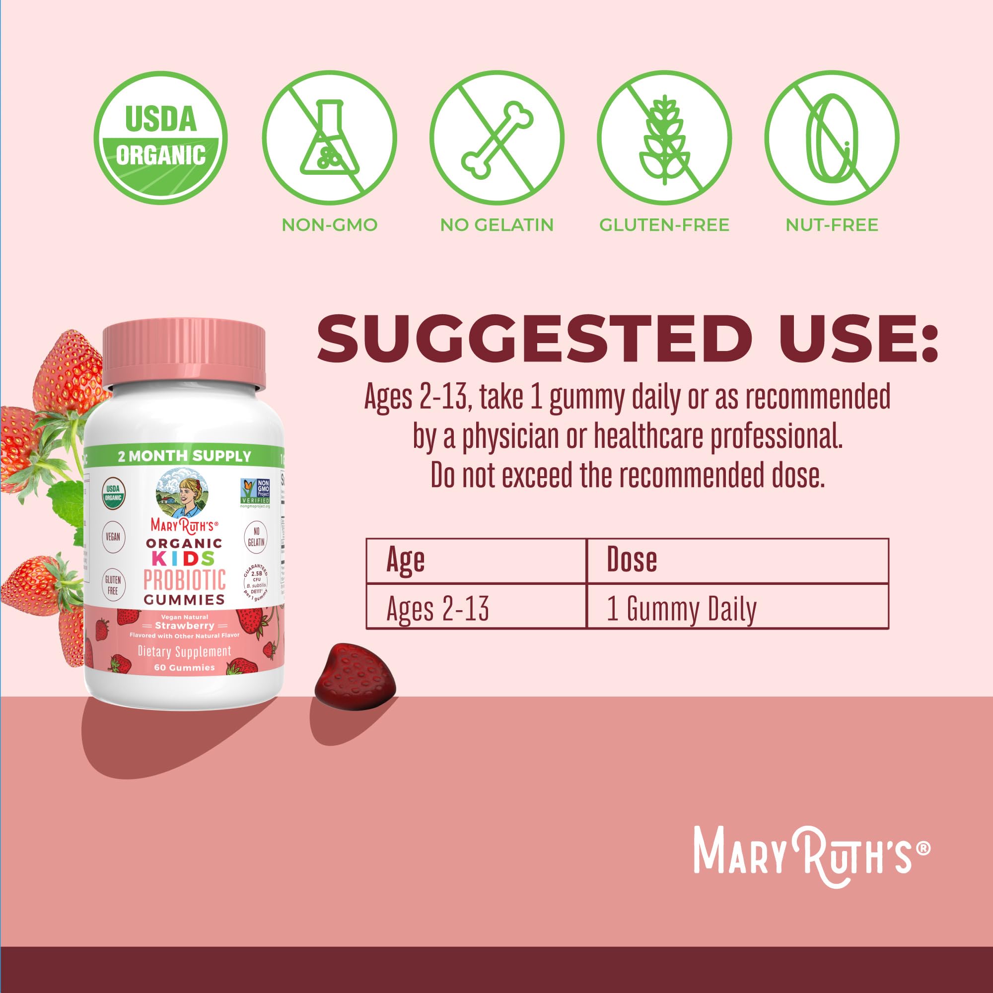 MaryRuth Organics Kids Probiotics Gummies – Digestive Health, 60 Count
