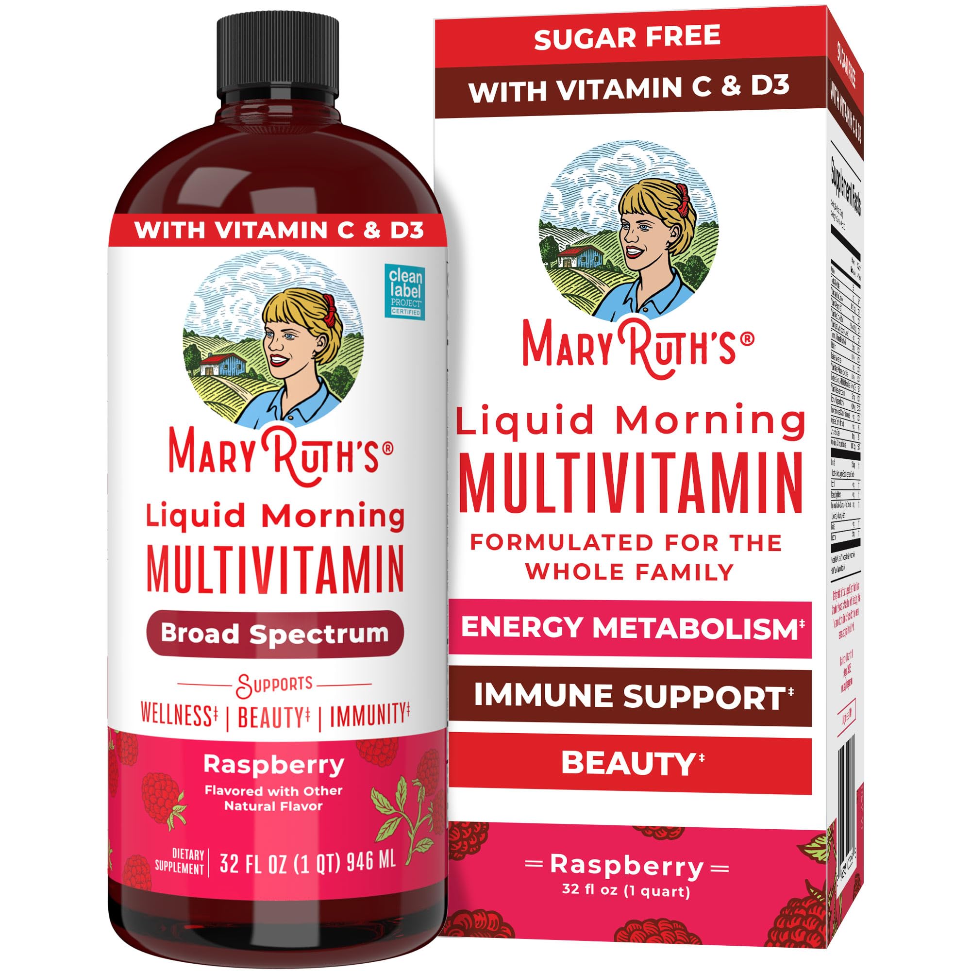 MaryRuth Organics Liquid Morning Multivitamin for Women, Men & Kids — Vegan, Non-GMO, Gluten Free | 32 Servings