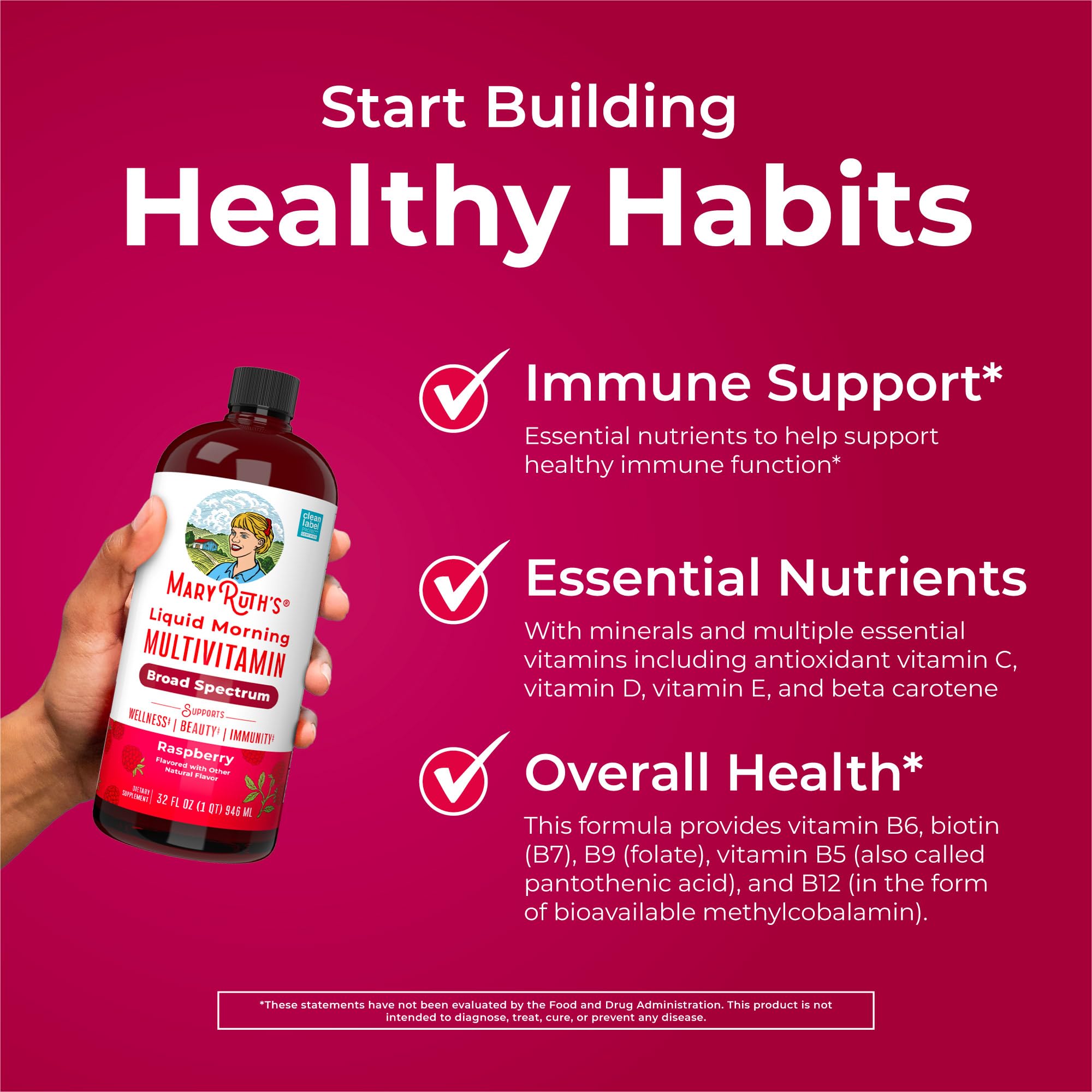 MaryRuth Organics Liquid Morning Multivitamin for Women, Men & Kids — Vegan, Non-GMO, Gluten Free | 32 Servings