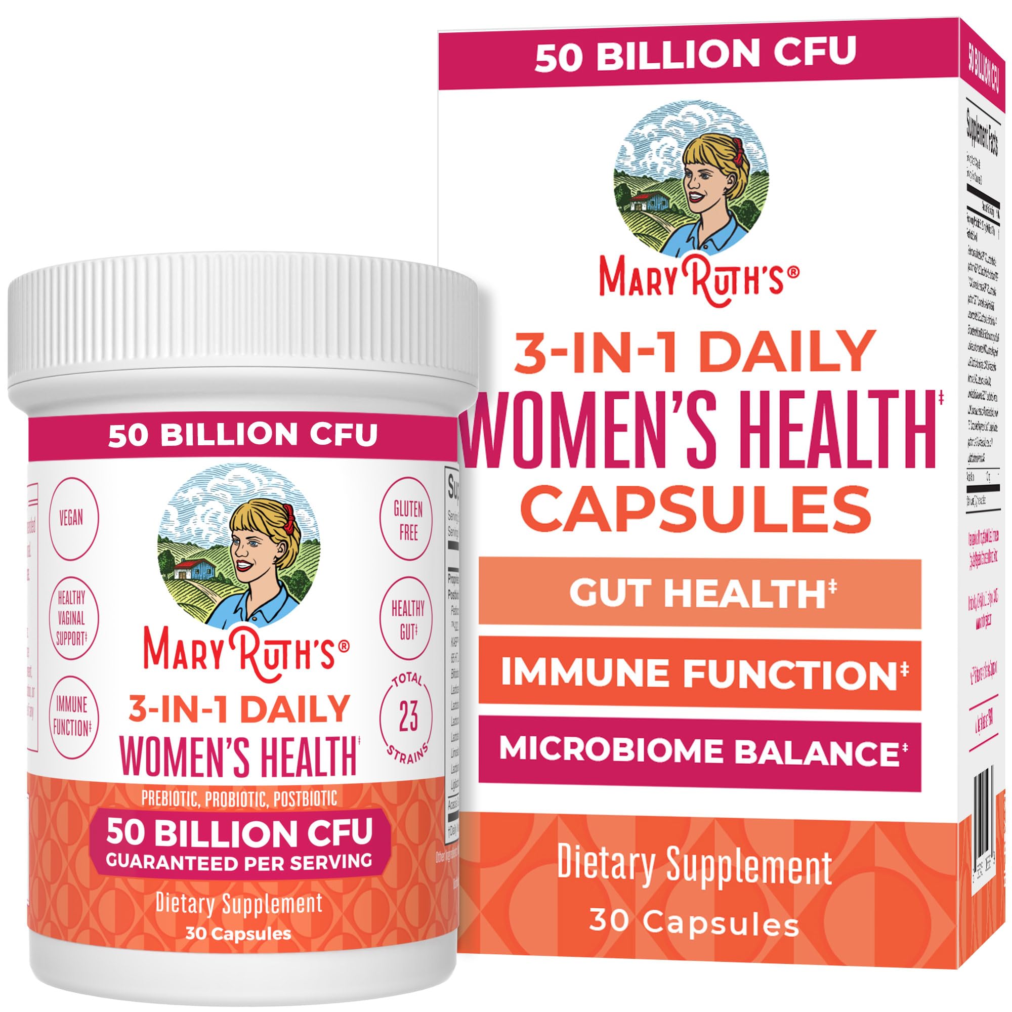 MaryRuth Organics 3-in-1 Daily Health Probiotics for Women | 50B CFU, 23 Strains, Vegan | 30 Count