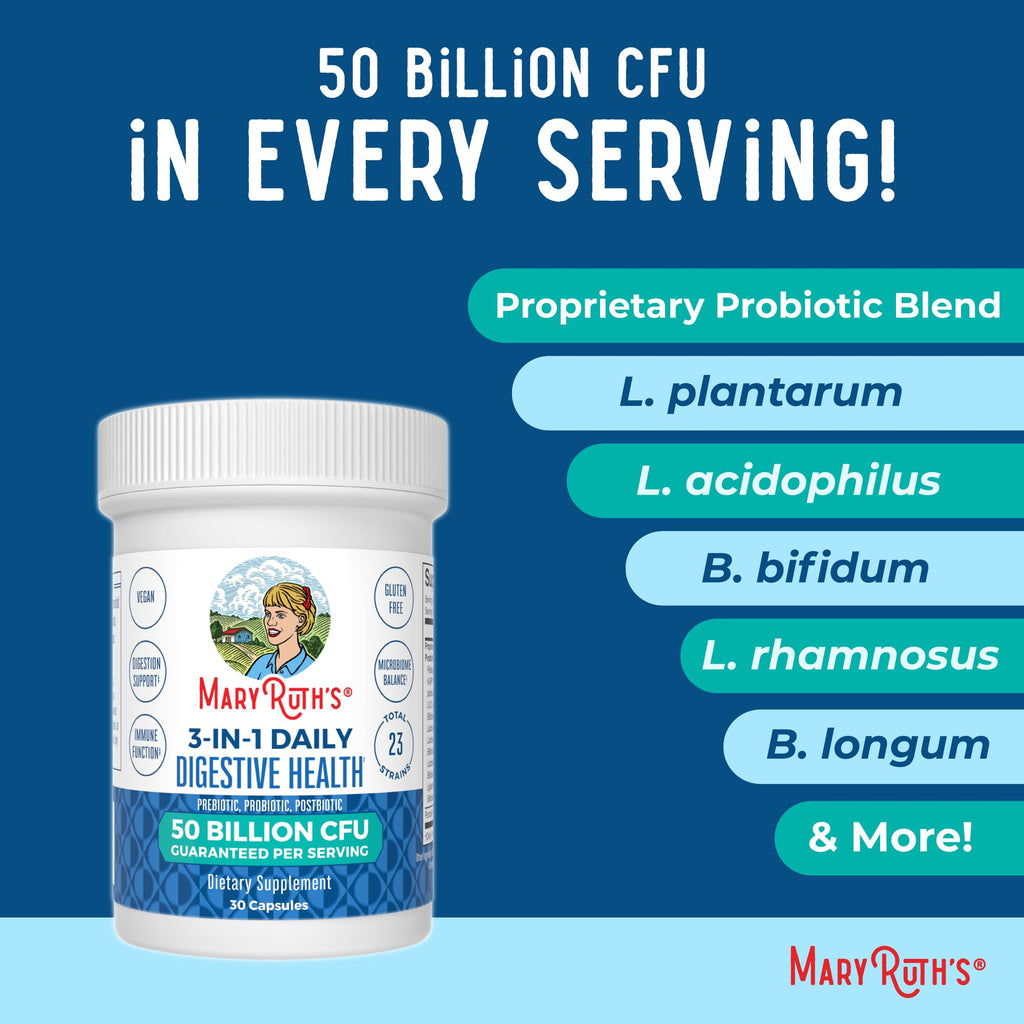 MaryRuth Organics 3-in-1 Probiotics for Digestive Health | 50B CFU, 23 Strains, Vegan
