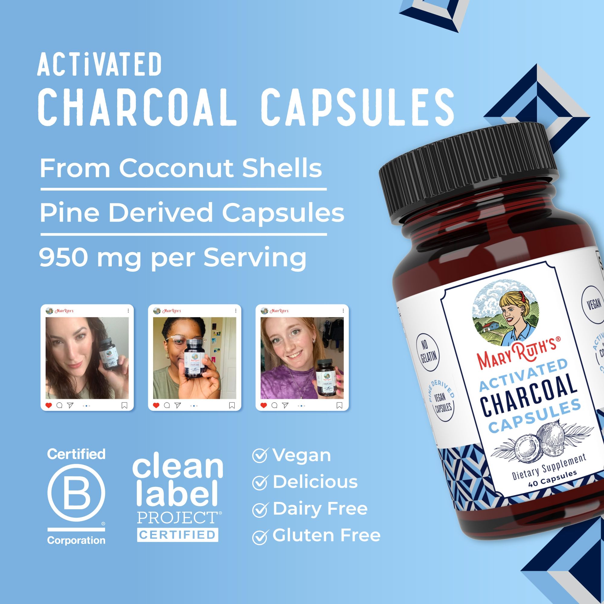 MaryRuth Organics Activated Charcoal Capsules – Vegan, Non-GMO, Gluten Free (40 Count)