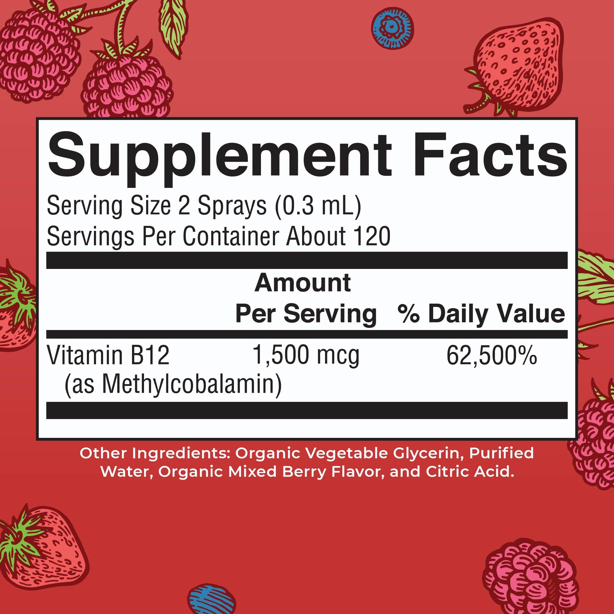 MaryRuth Organics Vitamin B12 Liquid Spray | Vegan, Non-GMO, Gluten-Free | USDA Organic Supplement | Energy & Nervous System Support | B12 Vitamins for Women & Men | 1,500 mcg | 1 Fl Oz