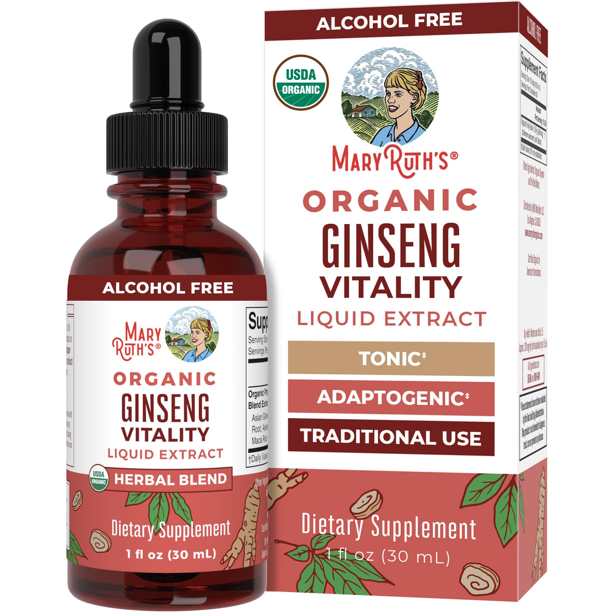 MaryRuth Organics Herbal Brain Function Supplement | Ginseng with Ashwagandha | USDA | 1 Fl Oz