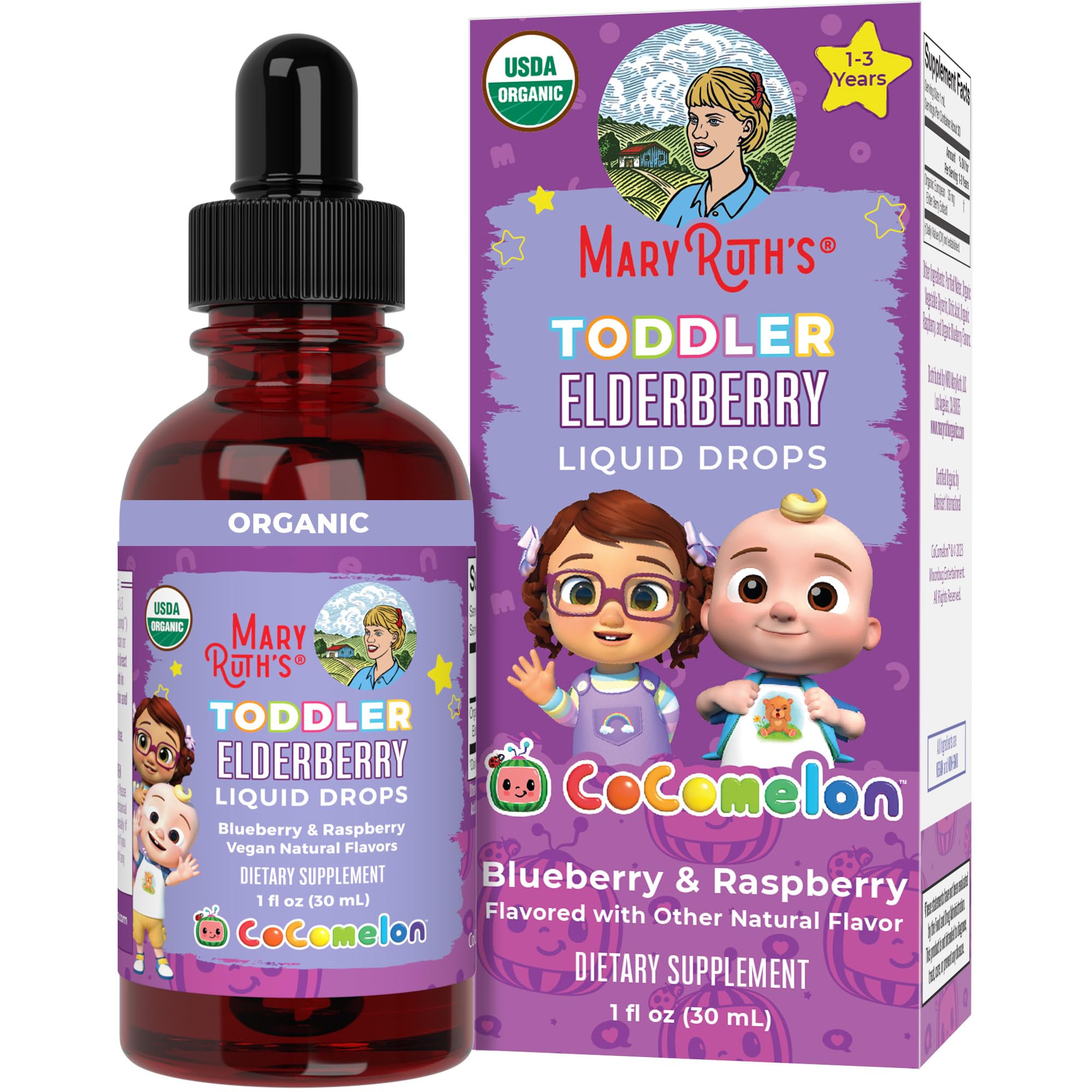 MaryRuth Organics Cocomelon Toddler Elderberry Syrup – USDA Organic, Sugar Free (Ages 1-3) 1 Fl Oz