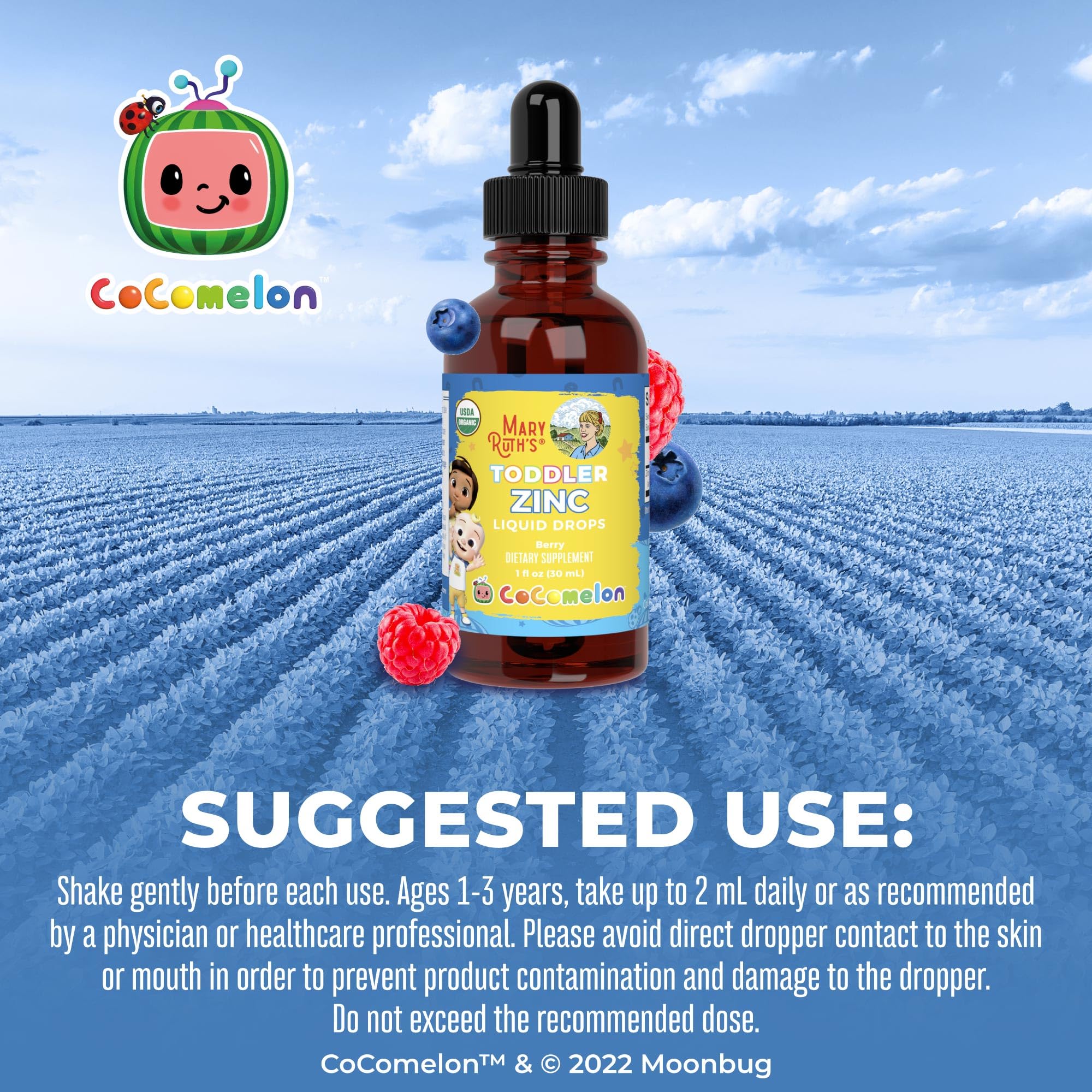 MaryRuth Organics Cocomelon Toddler Liquid Zinc – Sugar Free, USDA Organic | 1 Fl Oz