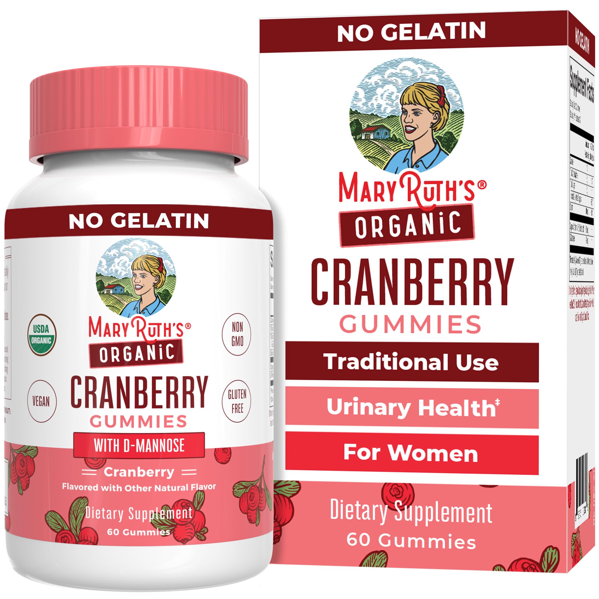 MaryRuth Organics Organic Cranberry Gummies - 500mg Cranberry + D-Mannose for Urinary Health | USDA Organic | Vegan | 30 Servings