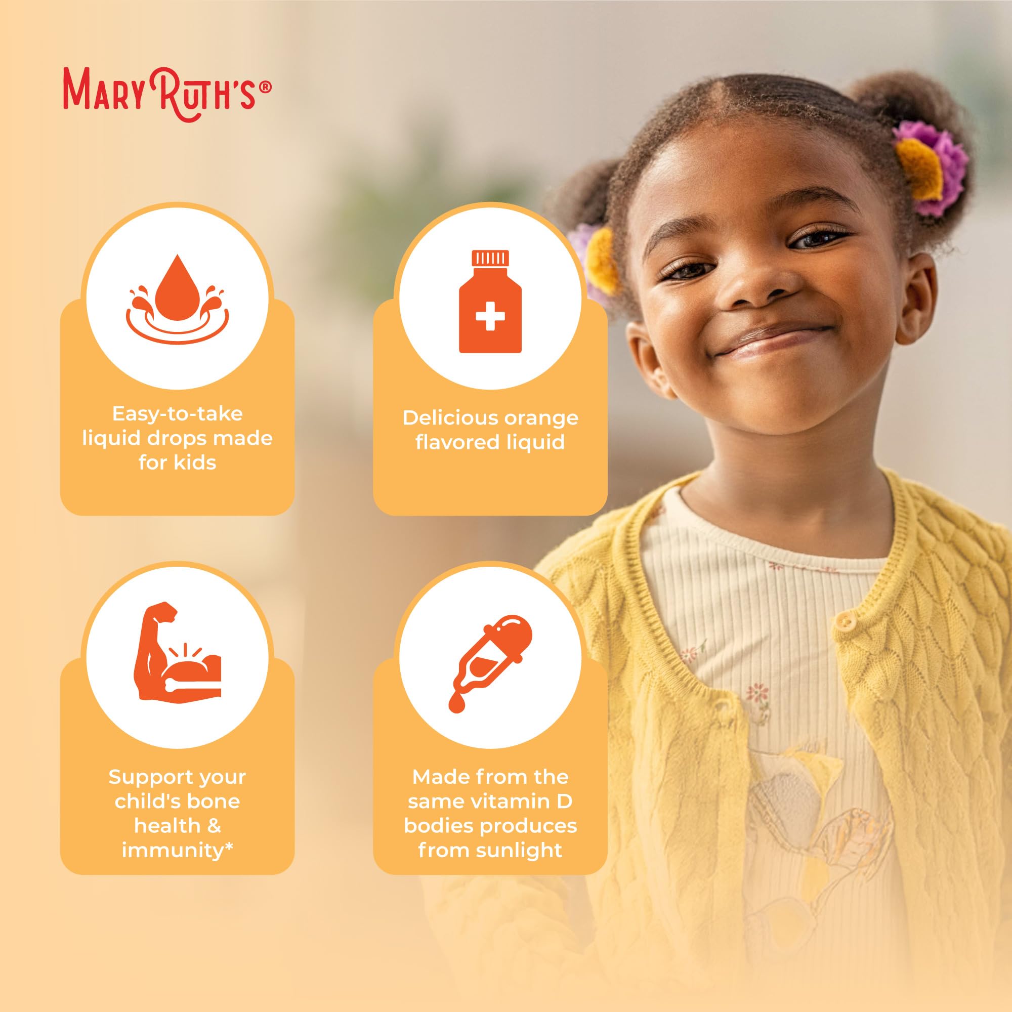 MaryRuth Organics USDA Organic Vitamin D3 Liquid Drops for Kids – 640 IU per Serving | Immune Support & Bone Health | Ages 4–13 | 0.5 oz, 30 Servings