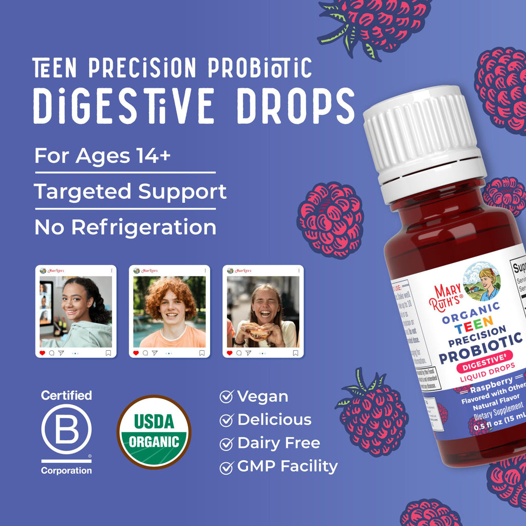 MaryRuth Organics Teen Liquid Probiotic Drops – USDA Organic, Vegan, Non-GMO, 30 Servings