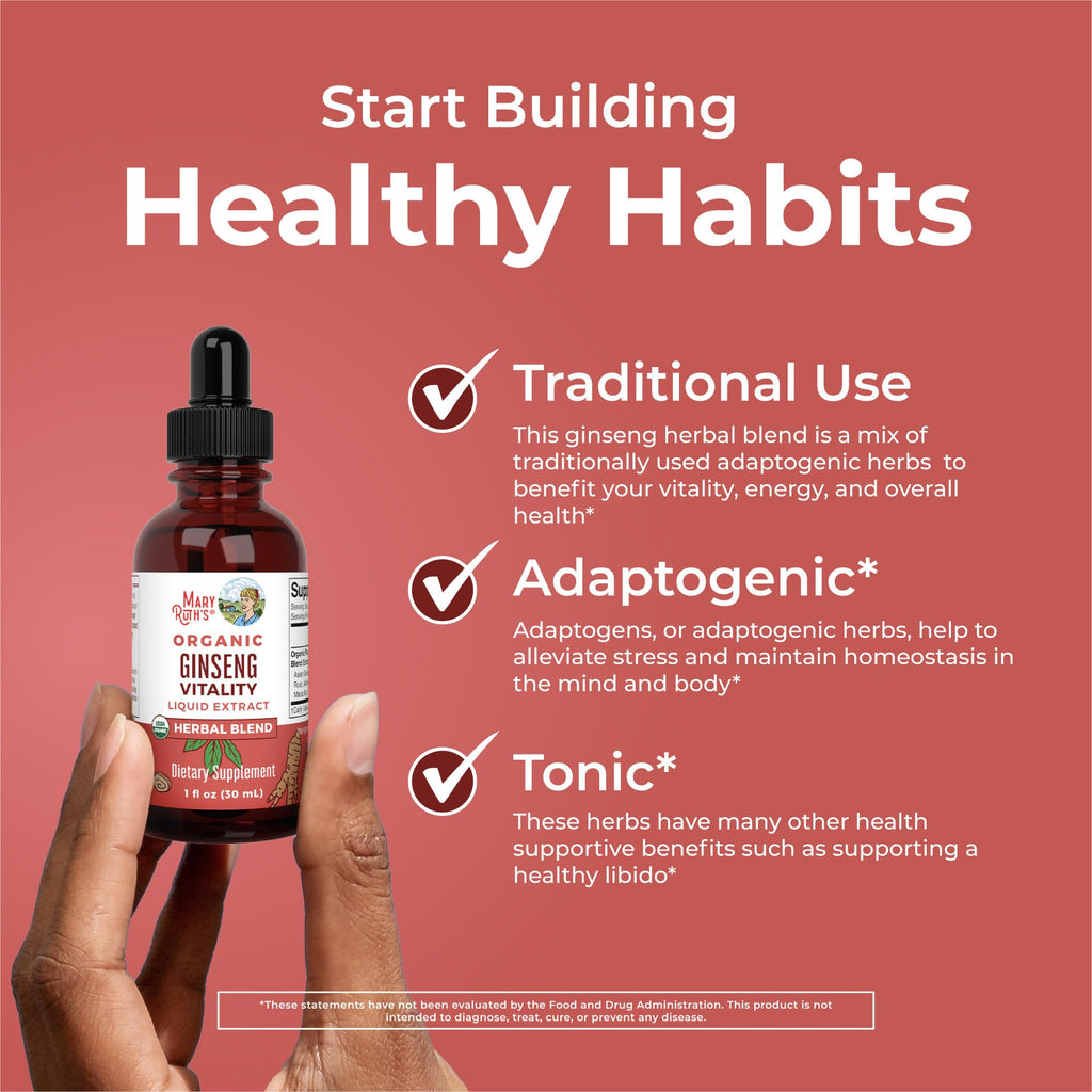 MaryRuth Organics Herbal Brain Function Supplement | Ginseng with Ashwagandha | USDA | 1 Fl Oz