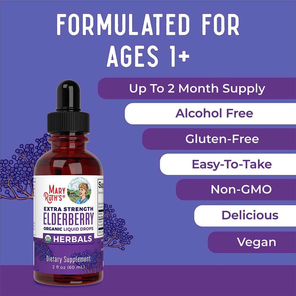 MaryRuth Organics Elderberry Syrup Extra Strength – USDA Organic, Sugar Free (2 oz)