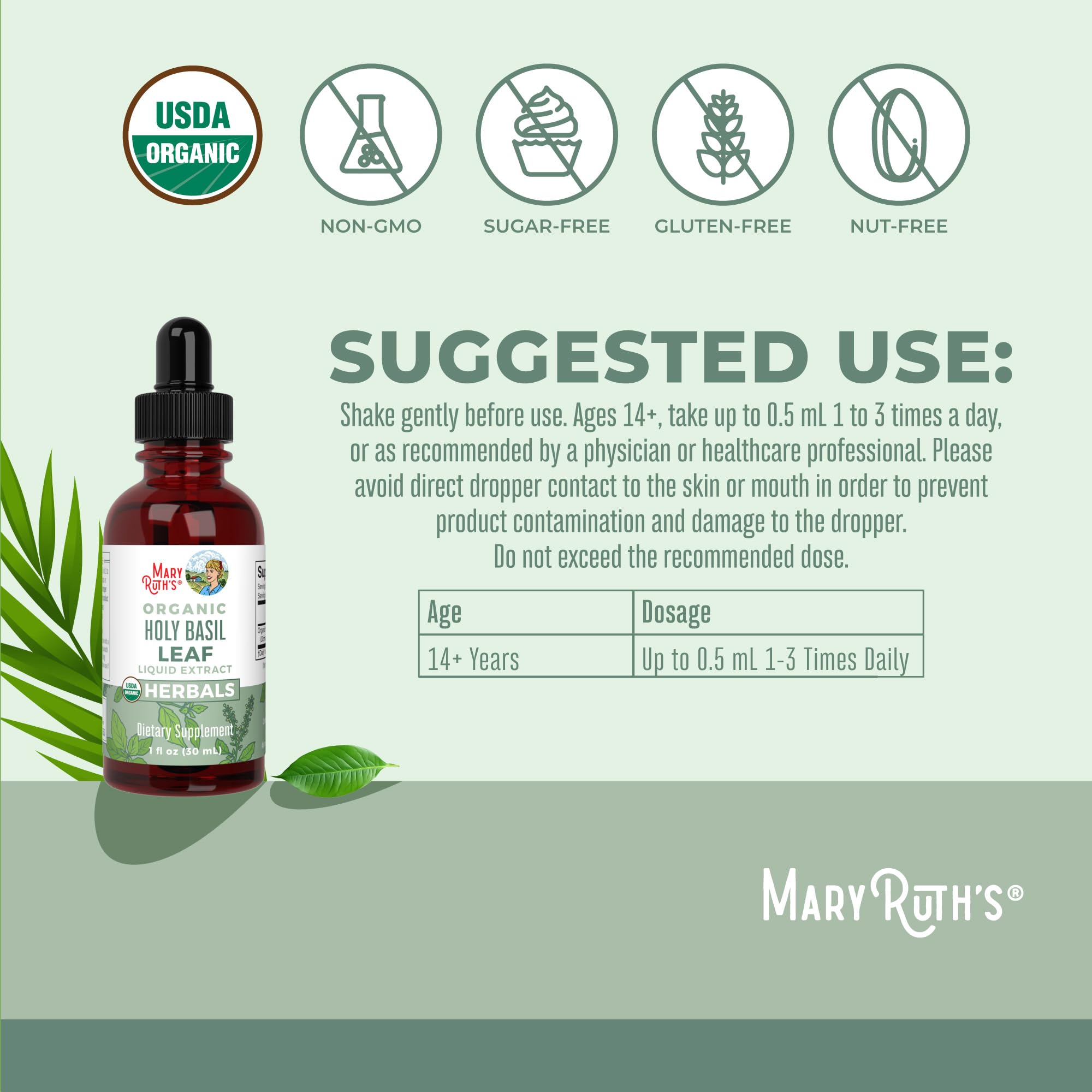 MaryRuth Organics Holy Basil Sugar Free Tulsi Drops | Antioxidant, Digestive Support & Cognitive Function | 1 Fl Oz