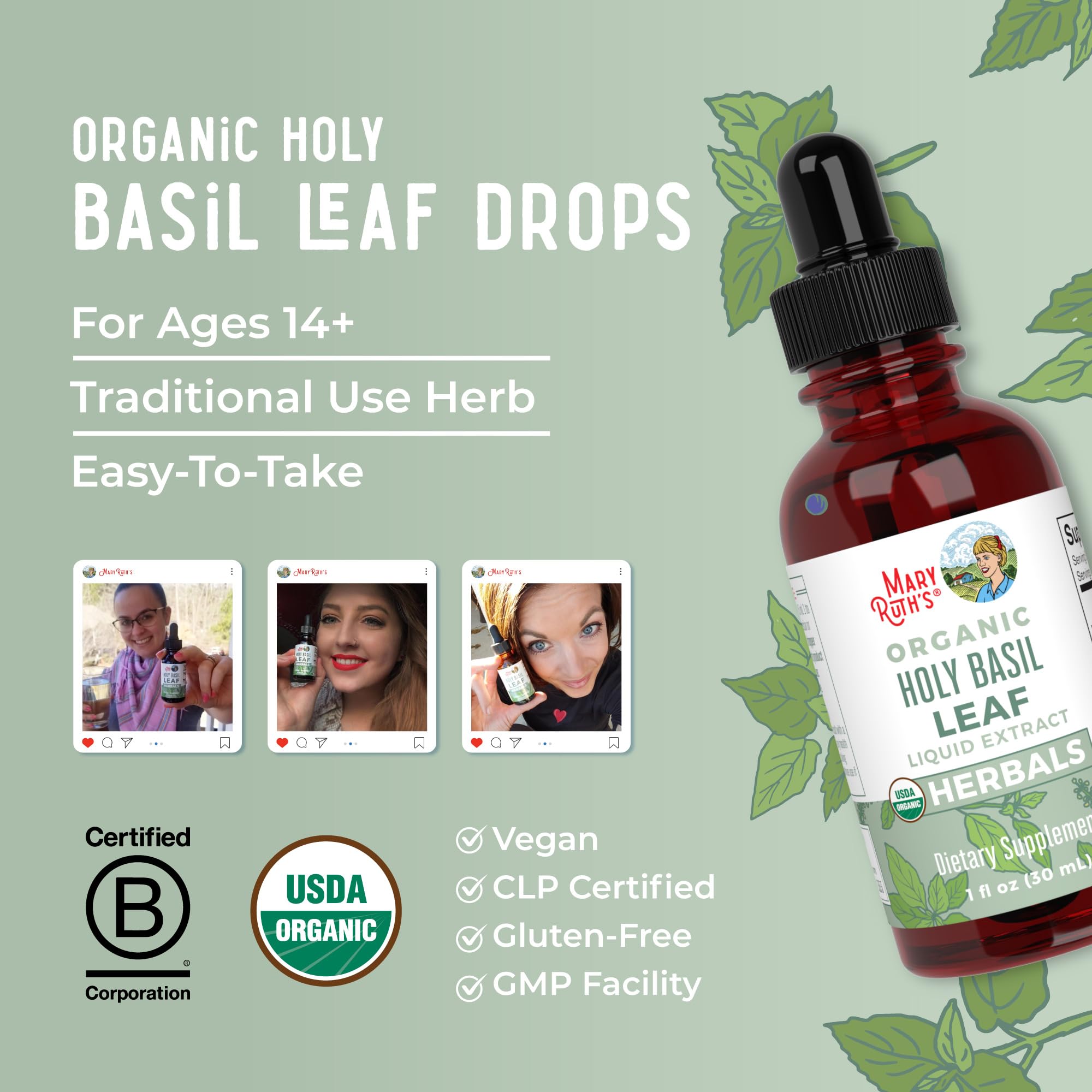 MaryRuth Organics Holy Basil Sugar Free Tulsi Drops | Antioxidant, Digestive Support & Cognitive Function | 1 Fl Oz