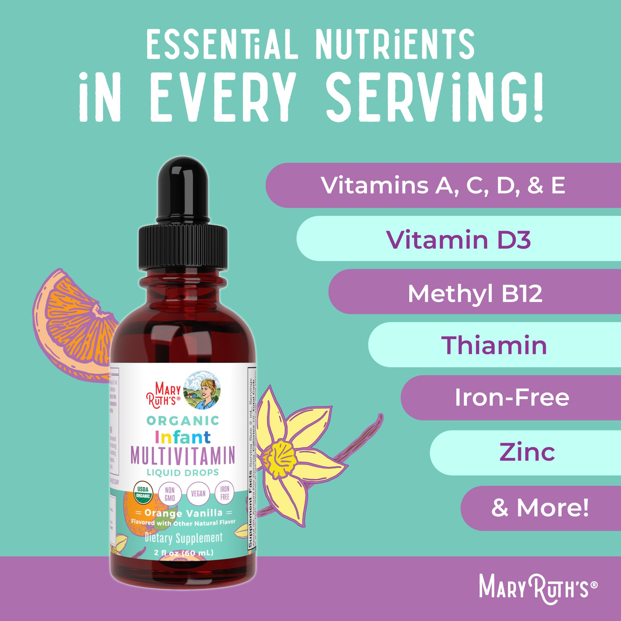 MaryRuth Organics Infant Multivitamin Drops – USDA Organic, Vegan, Non-GMO, Gluten Free, 2 oz
