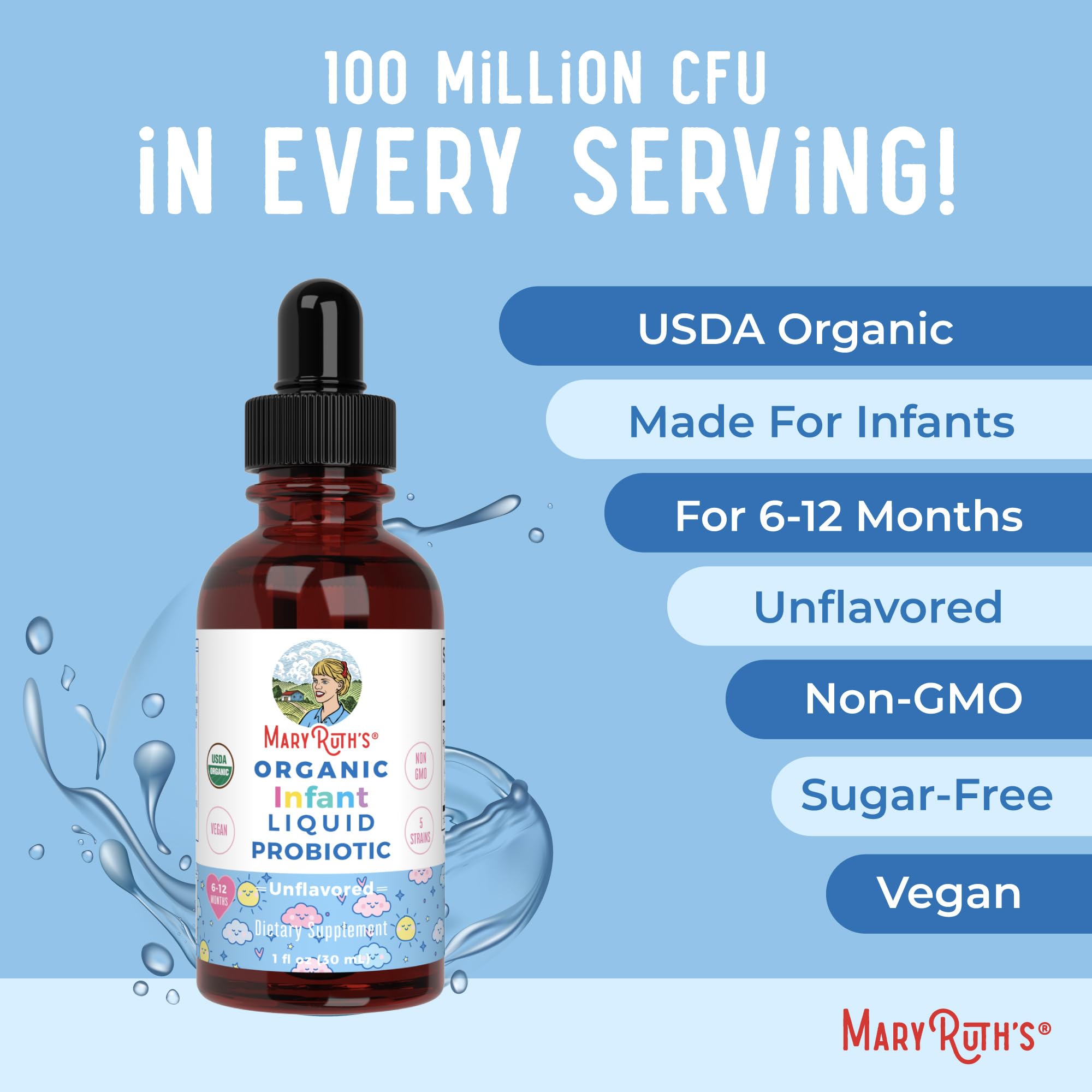 MaryRuth Organics USDA Organic Infant Liquid Probiotic Drops – 125 Servings | Baby Probiotic Drops