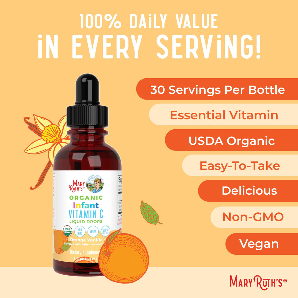 MaryRuth Organics Infant Vitamin C Drops – 2 oz | USDA Organic, Vegan, Non-GMO