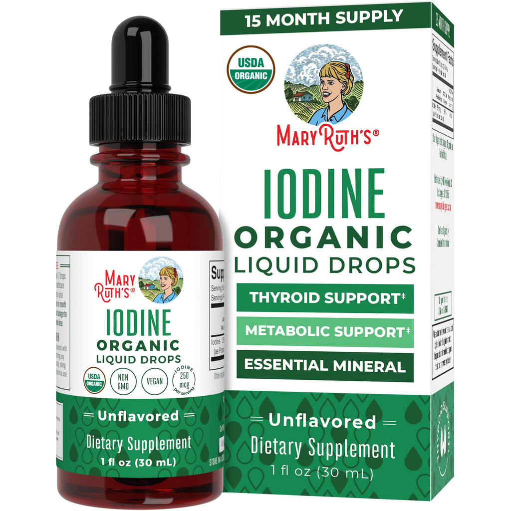 MaryRuth Organics Iodine Liquid Drops | Potassium Iodide, 1oz, 450 Servings, 1-Year Supply | Thyroid Health, USDA Organic, Vegan, Non-GMO, Gluten Free
