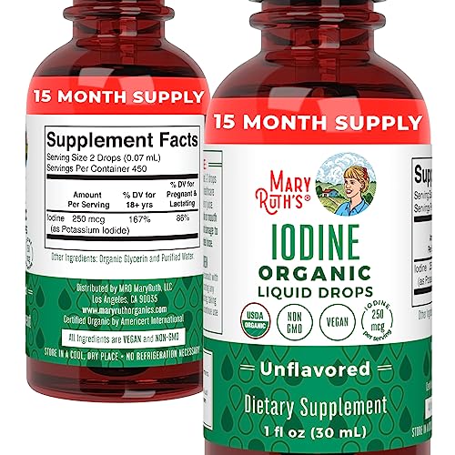 MaryRuth Organics Iodine Liquid Drops | Potassium Iodide, 1oz, 450 Servings, 1-Year Supply | Thyroid Health, USDA Organic, Vegan, Non-GMO, Gluten Free