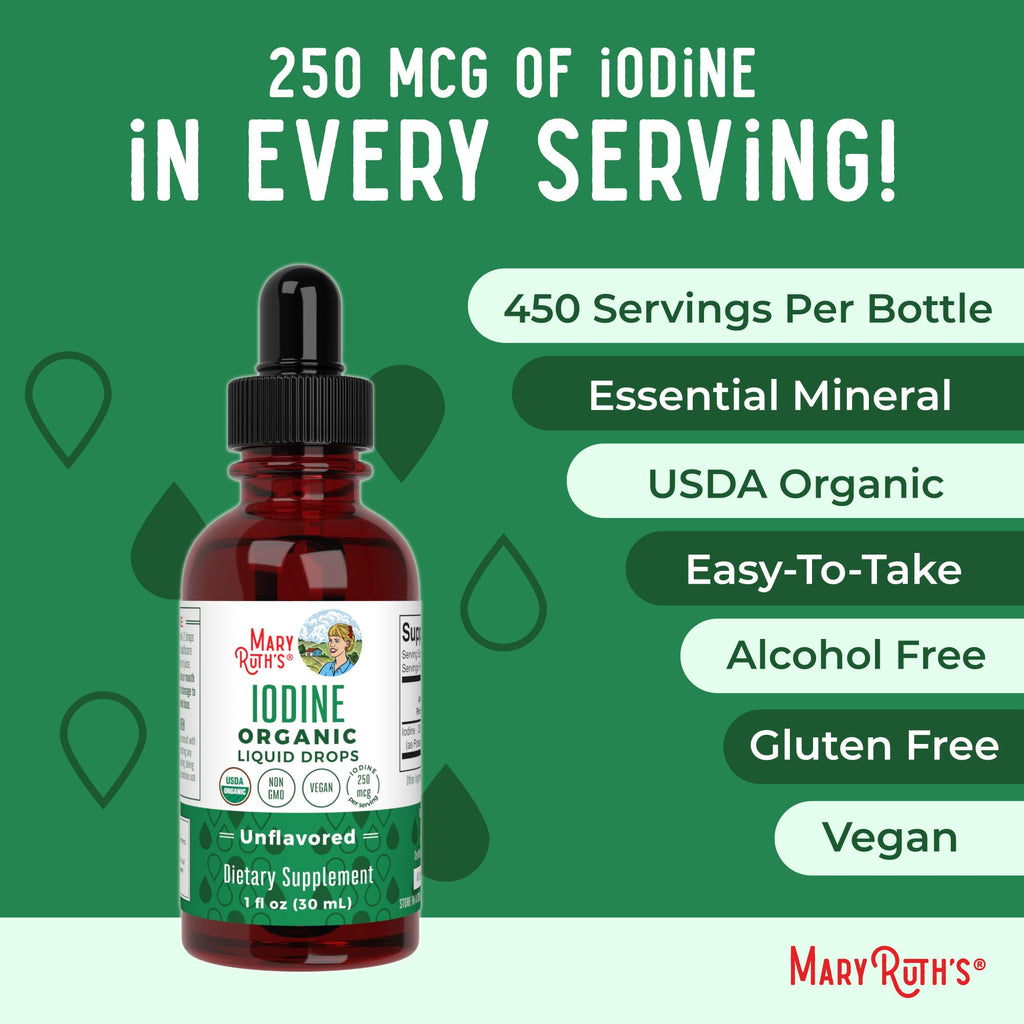 MaryRuth Organics Iodine Liquid Drops | Potassium Iodide, 1oz, 450 Servings, 1-Year Supply | Thyroid Health, USDA Organic, Vegan, Non-GMO, Gluten Free