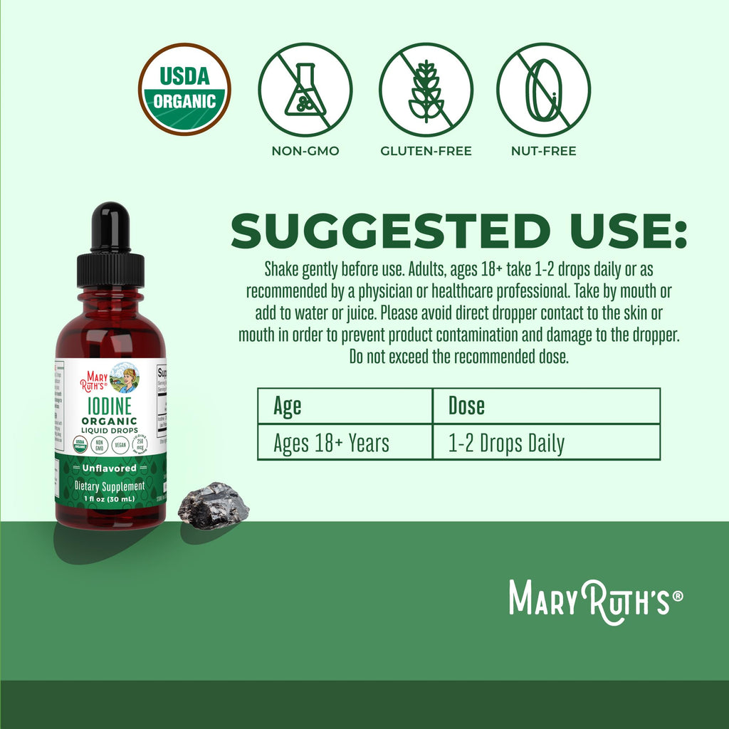 MaryRuth Organics Iodine Liquid Drops | Potassium Iodide, 1oz, 450 Servings, 1-Year Supply | Thyroid Health, USDA Organic, Vegan, Non-GMO, Gluten Free