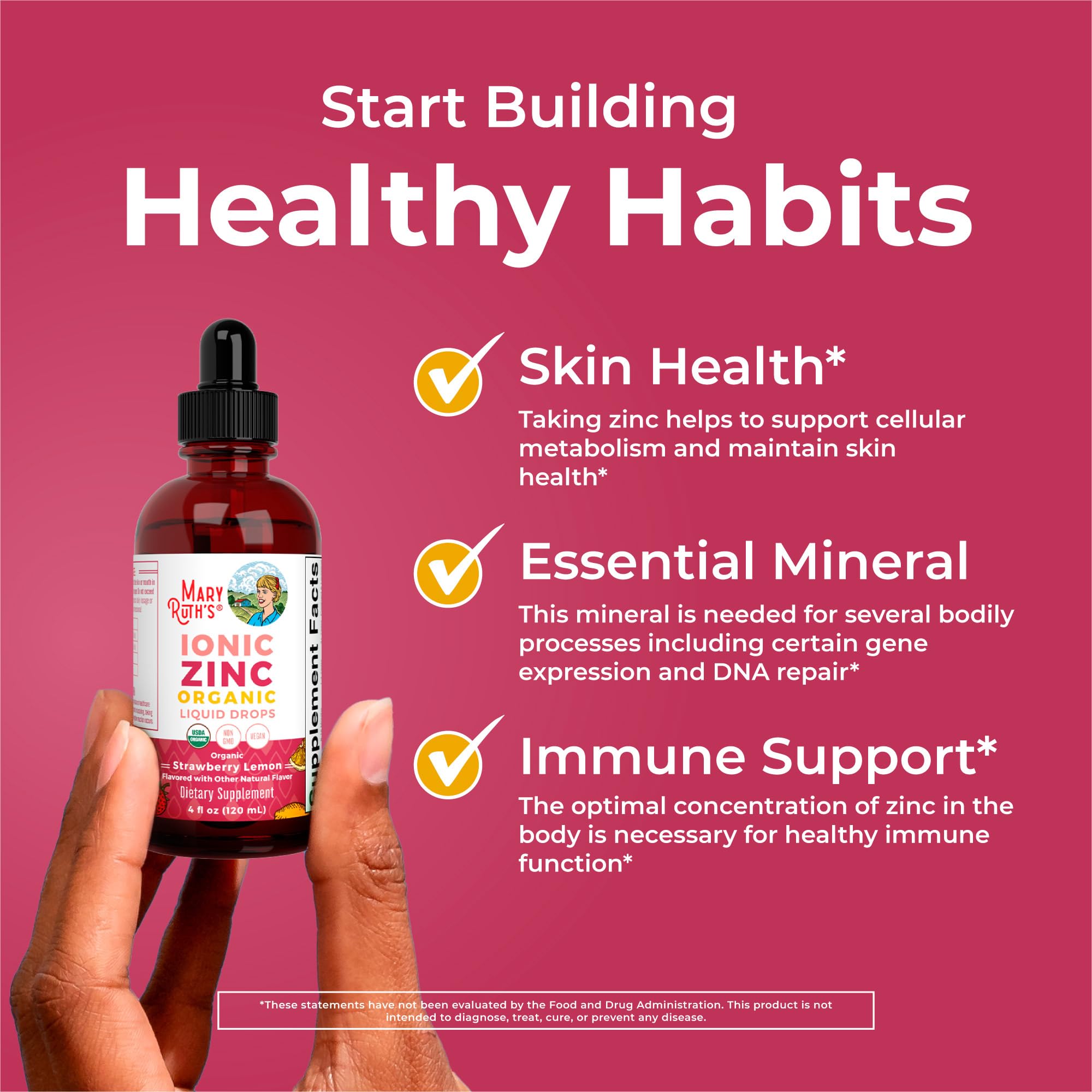 MaryRuth Organics Organic Strawberry Lemon Ionic Zinc, 4 oz | Vegan Liquid Zinc