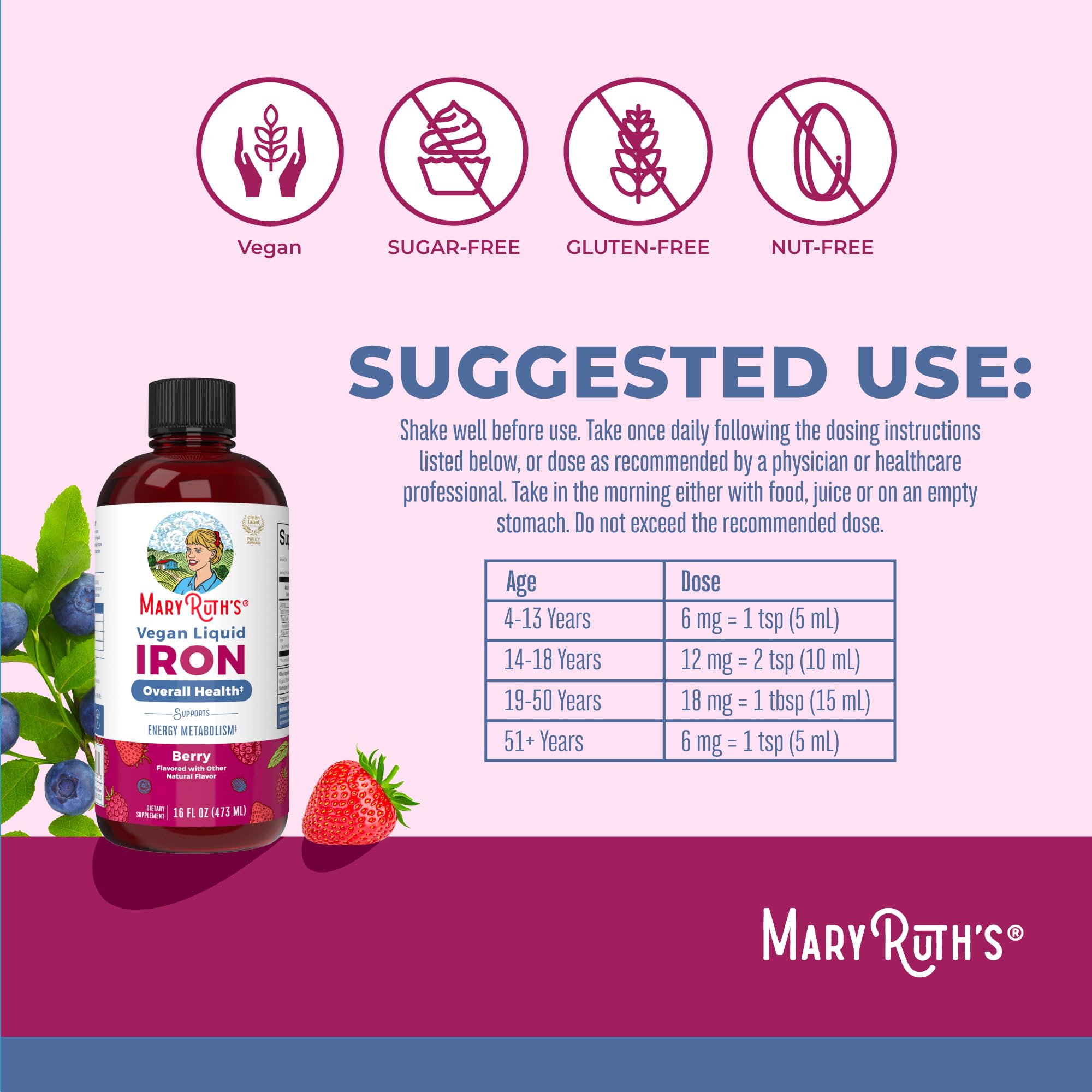 MaryRuth Organics Iron Supplement for Women Men & Kids | Liquid Iron