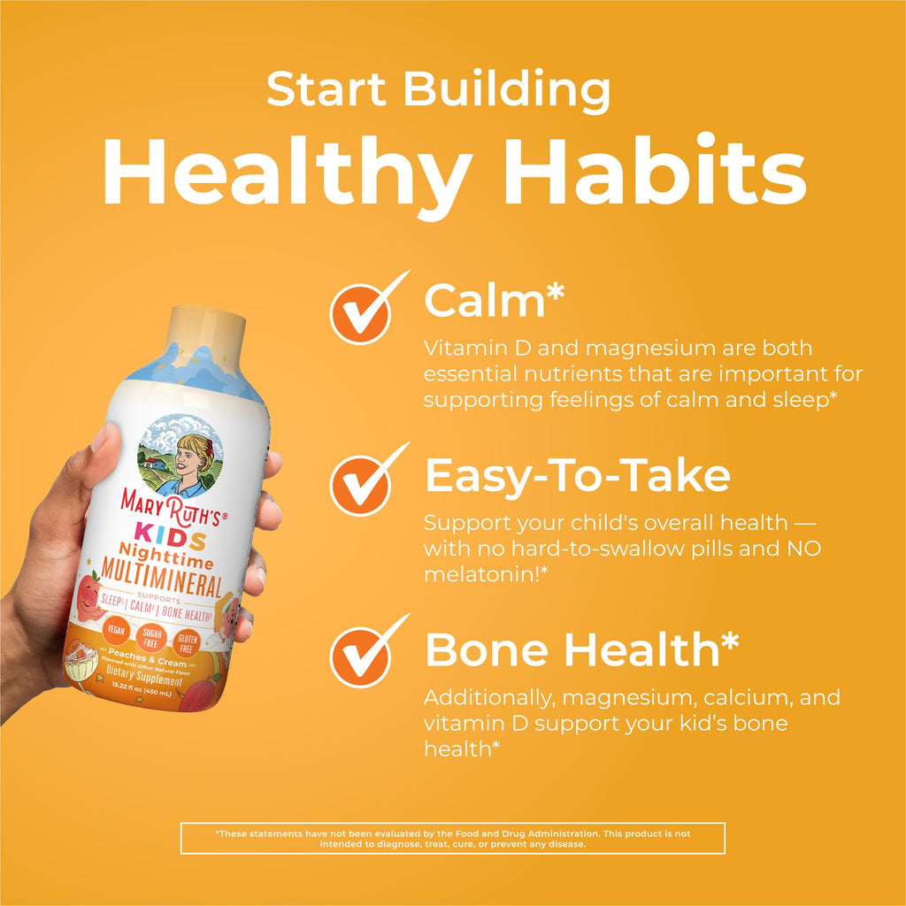 MaryRuth Organics Kids Nighttime Multimineral Liquid | Bone Health & Immune Support | Vegan & Sugar Free