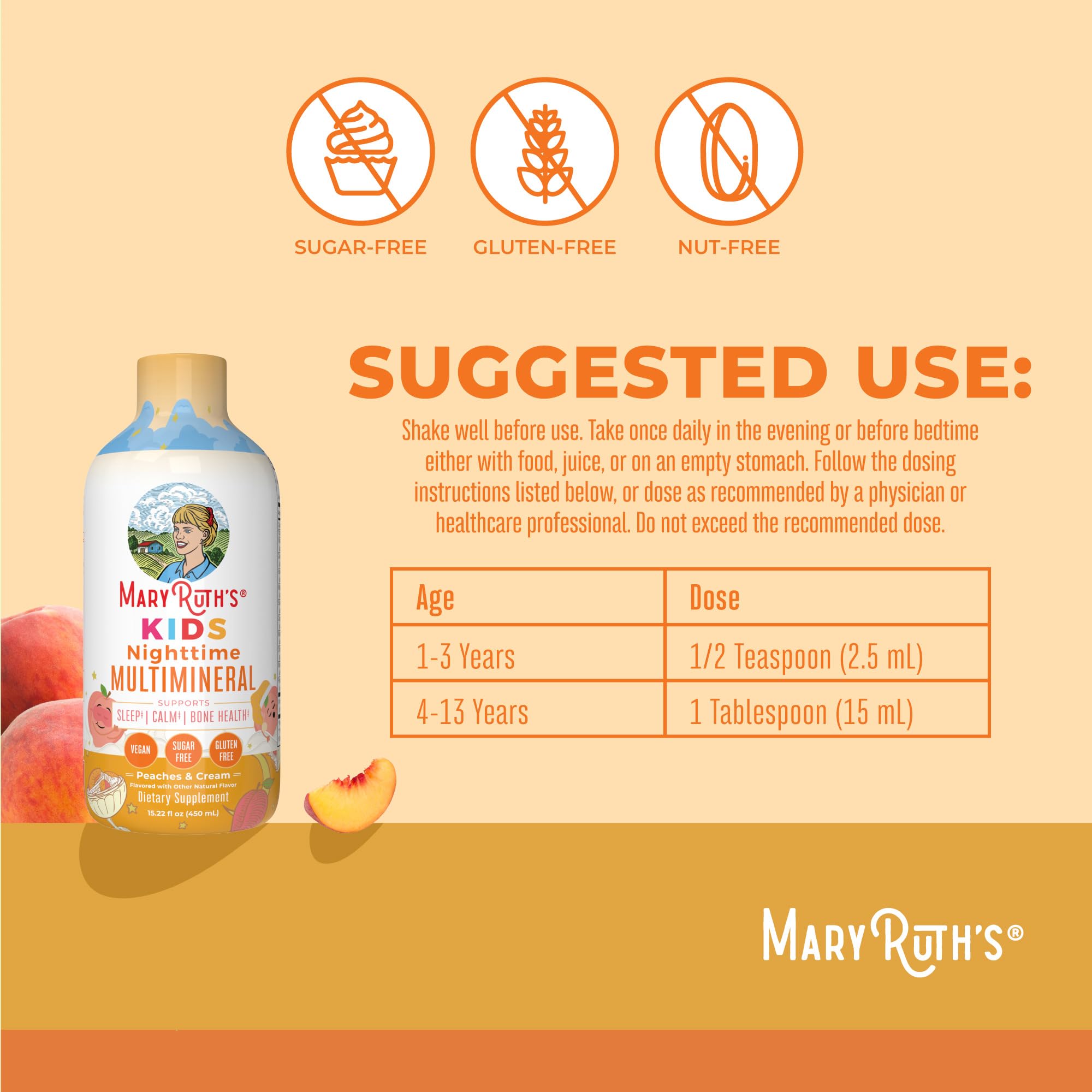 MaryRuth Organics Kids Nighttime Multimineral Liquid | Bone Health & Immune Support | Vegan & Sugar Free