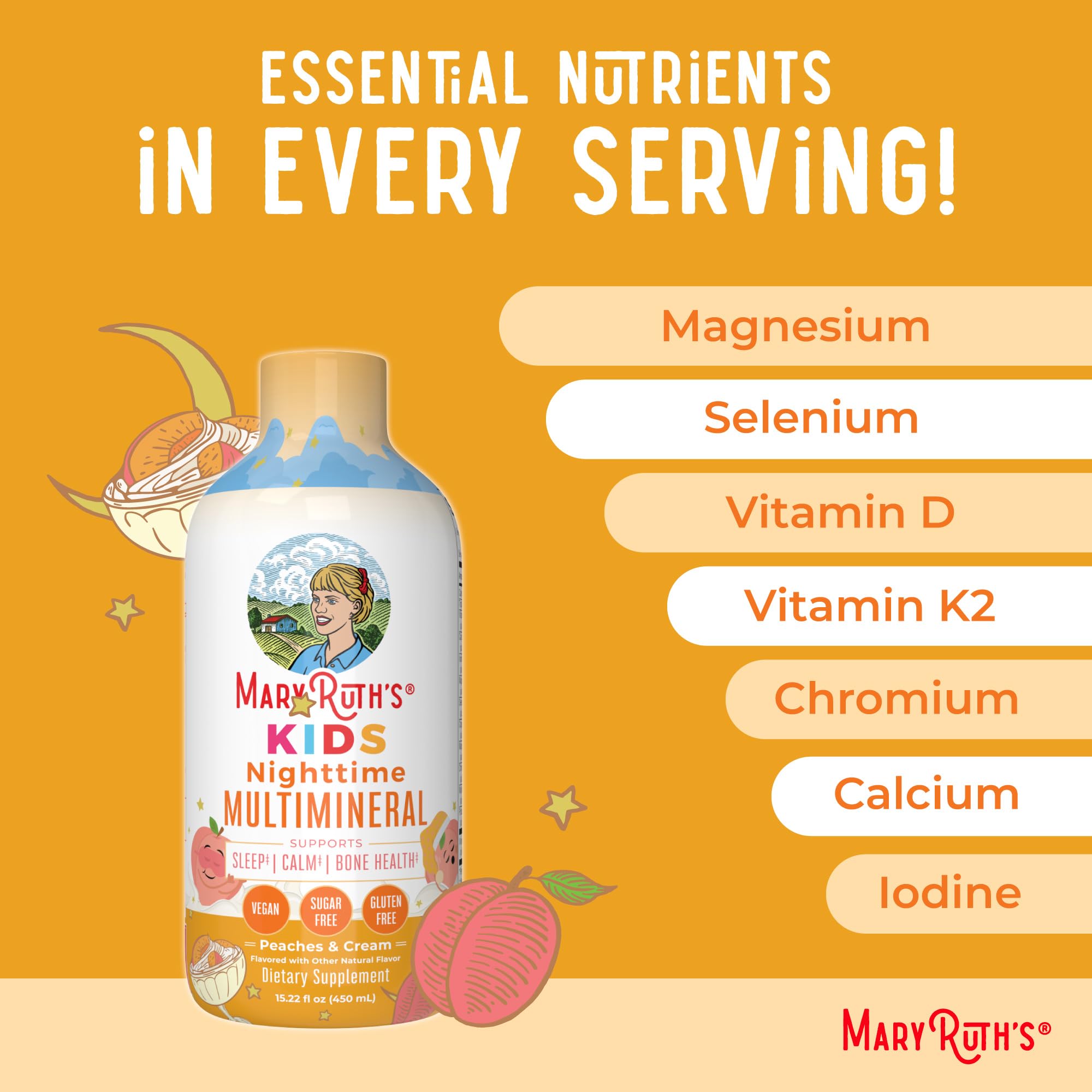 MaryRuth Organics Kids Nighttime Multimineral Liquid | Bone Health & Immune Support | Vegan & Sugar Free