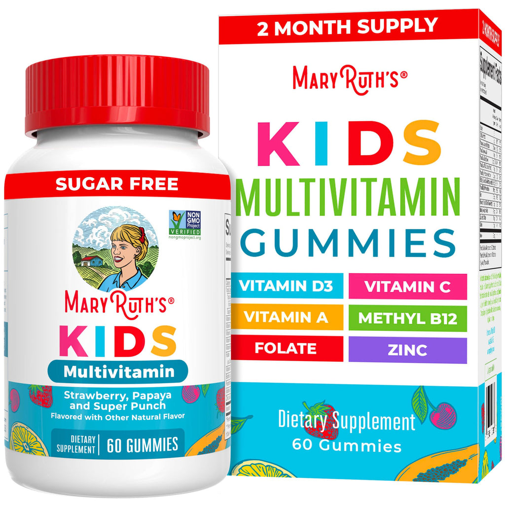 MaryRuth Organics Kids Multivitamin Gummies – 60 Count, Sugar Free, Vegan, Ages 2+, 1 Gummy/Day