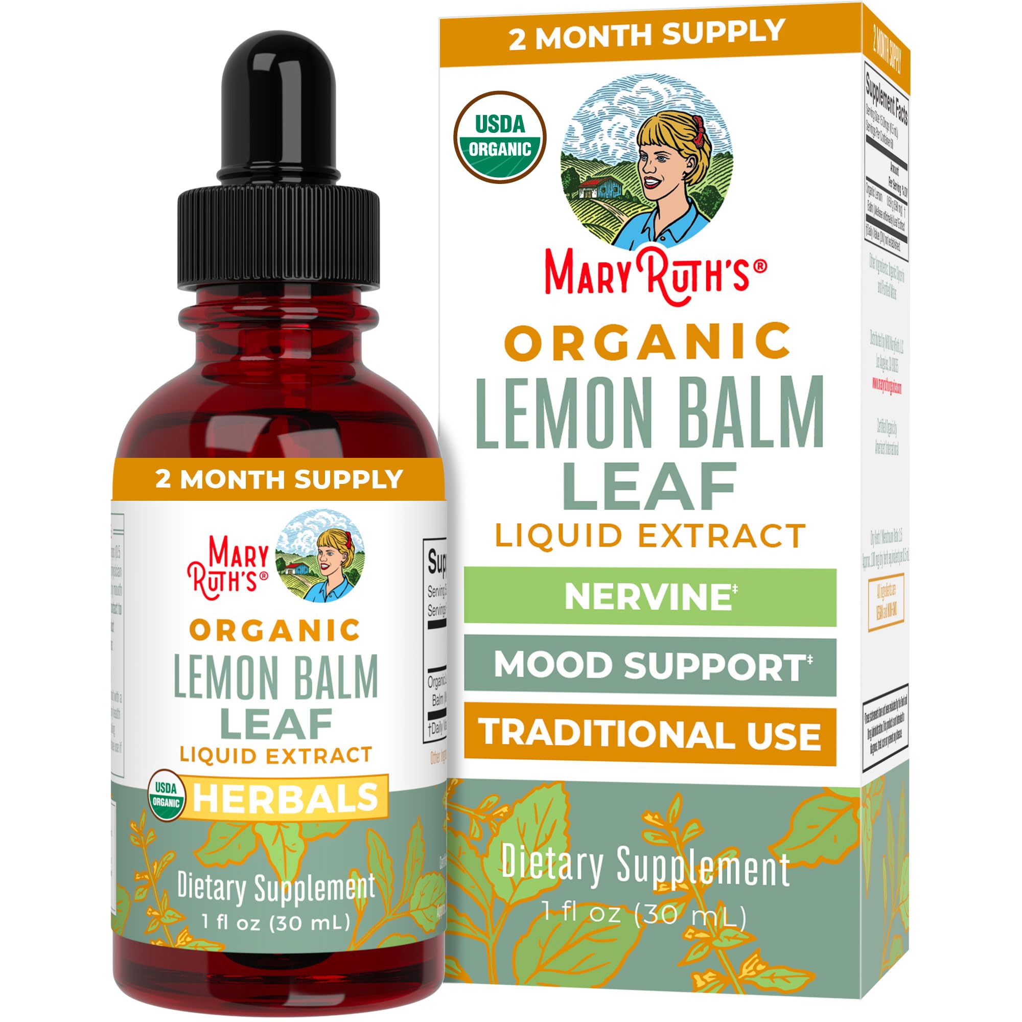MaryRuth Organics Lemon Balm Leaf Liquid Extract | Mood Support, Relaxation | USDA Organic | 1 Fl Oz