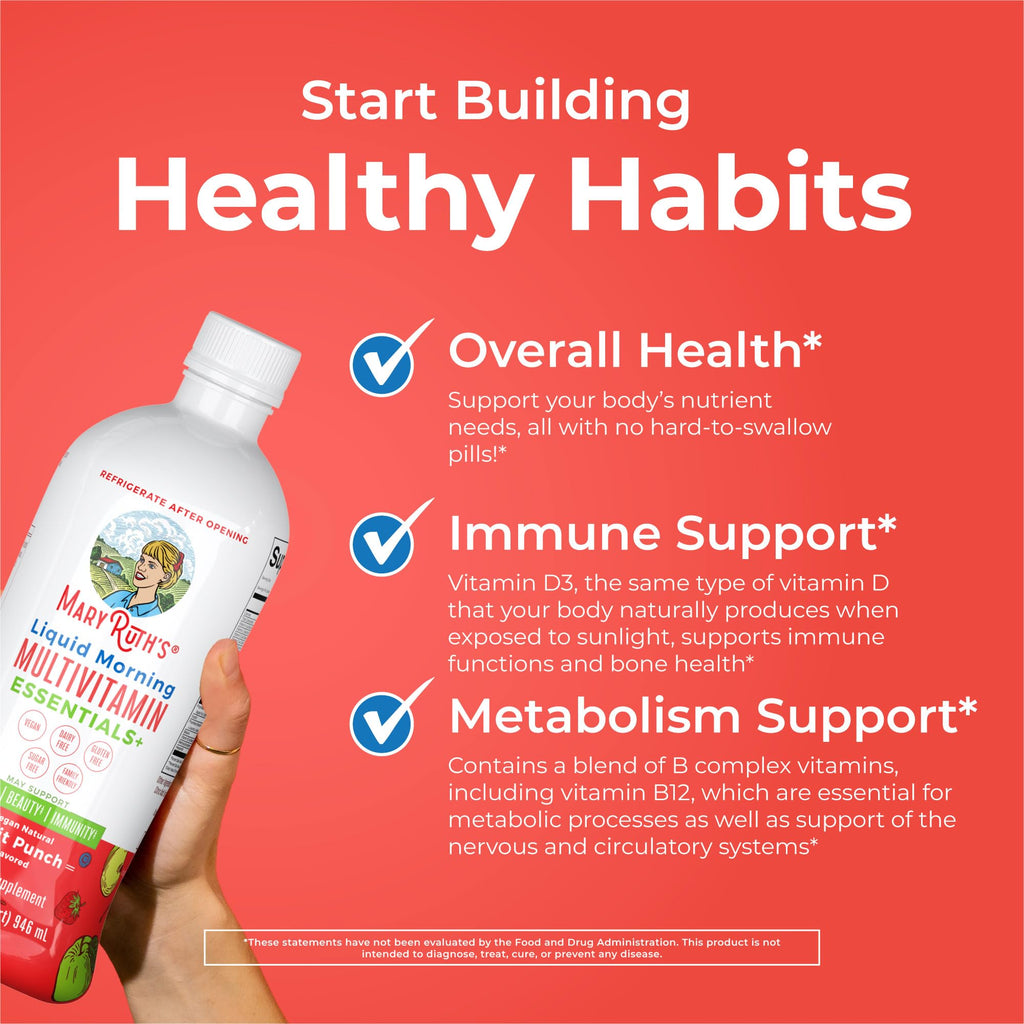 MaryRuth Organics Liquid Morning Multivitamin Essentials+ – Vegan, Sugar Free, 32 oz | Immune & Energy Support