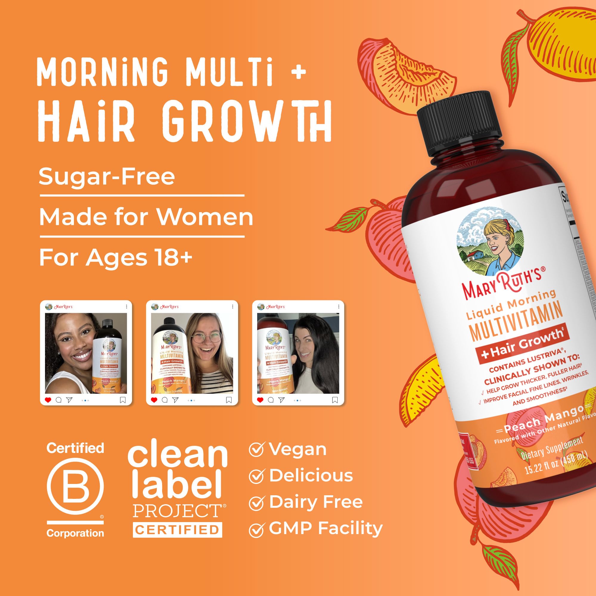 MaryRuth Organics Liquid Multivitamin + Hair Growth | Biotin 10000mcg | Lustriva for Thicker Hair