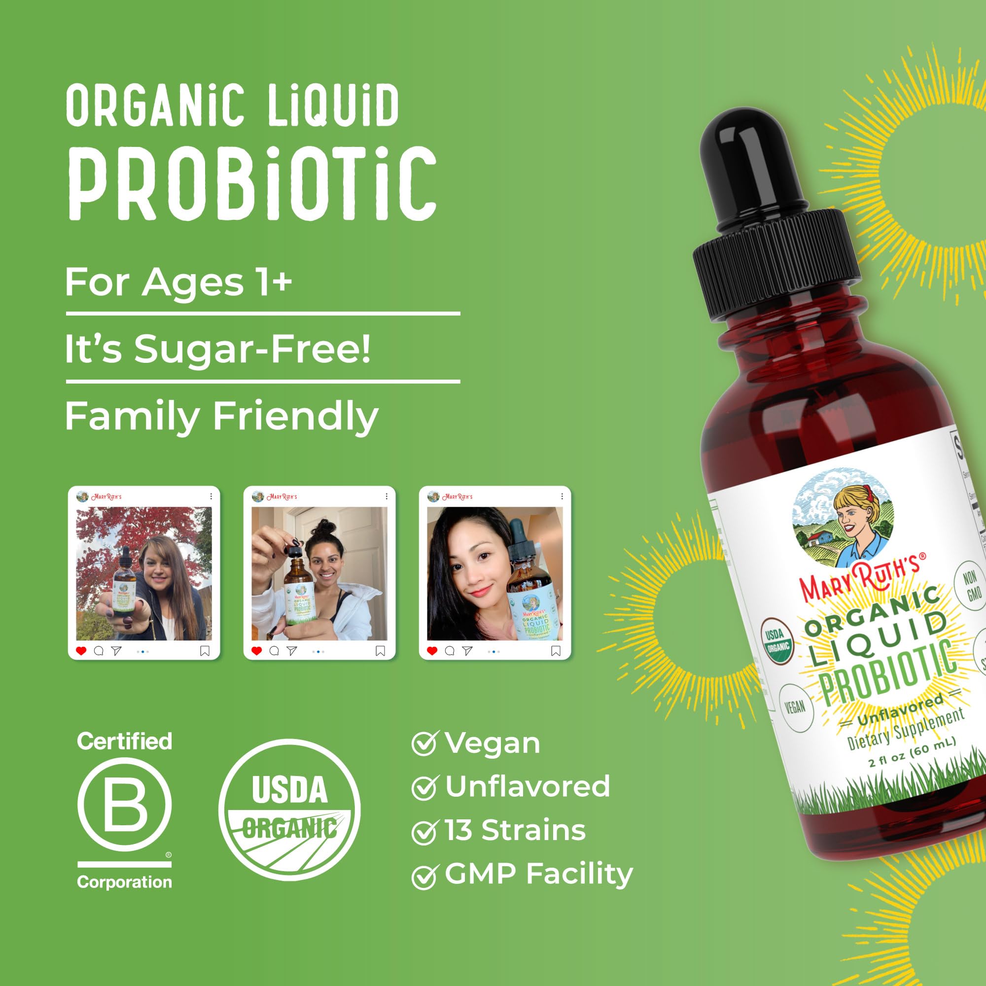 MaryRuth Organics USDA Organic Liquid Probiotic | Digestive Health | 2 oz Travel Size