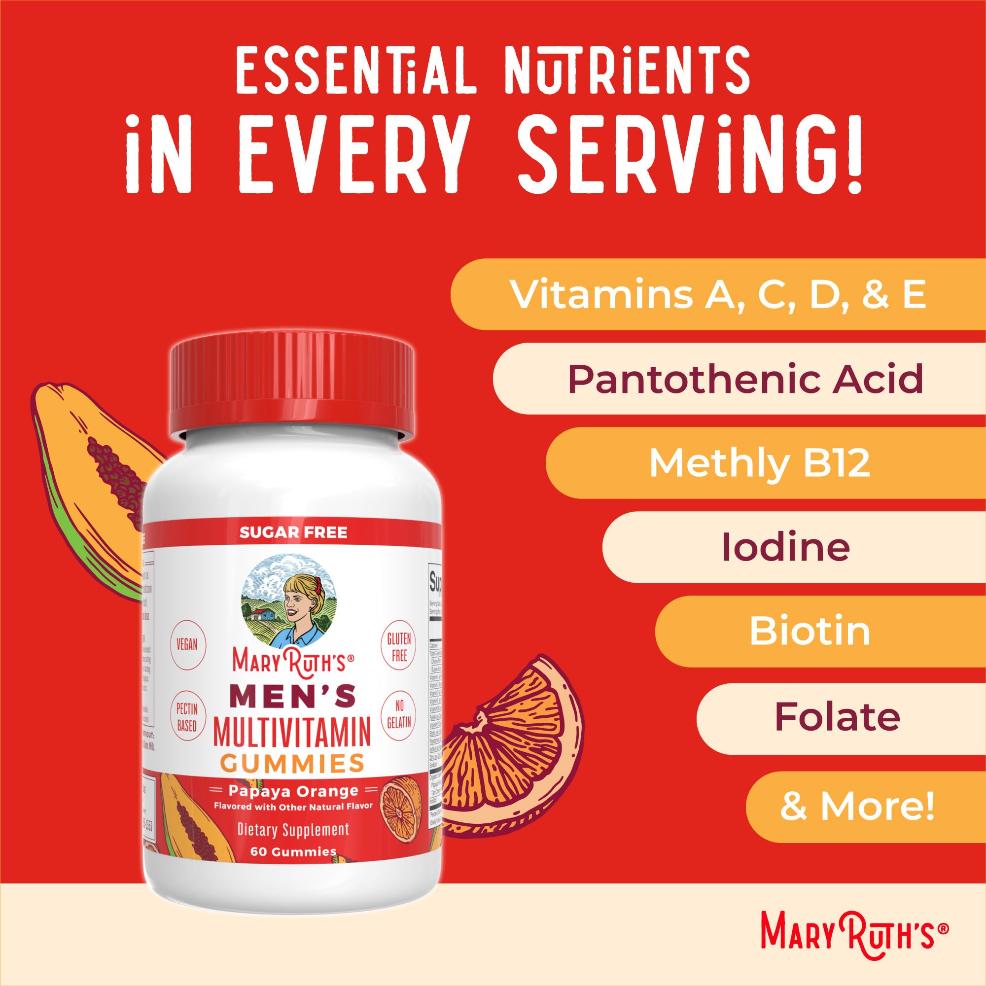 MaryRuth Organics Men's Multivitamin Gummies – Vegan, Non-GMO, Gluten Free | 60 Count