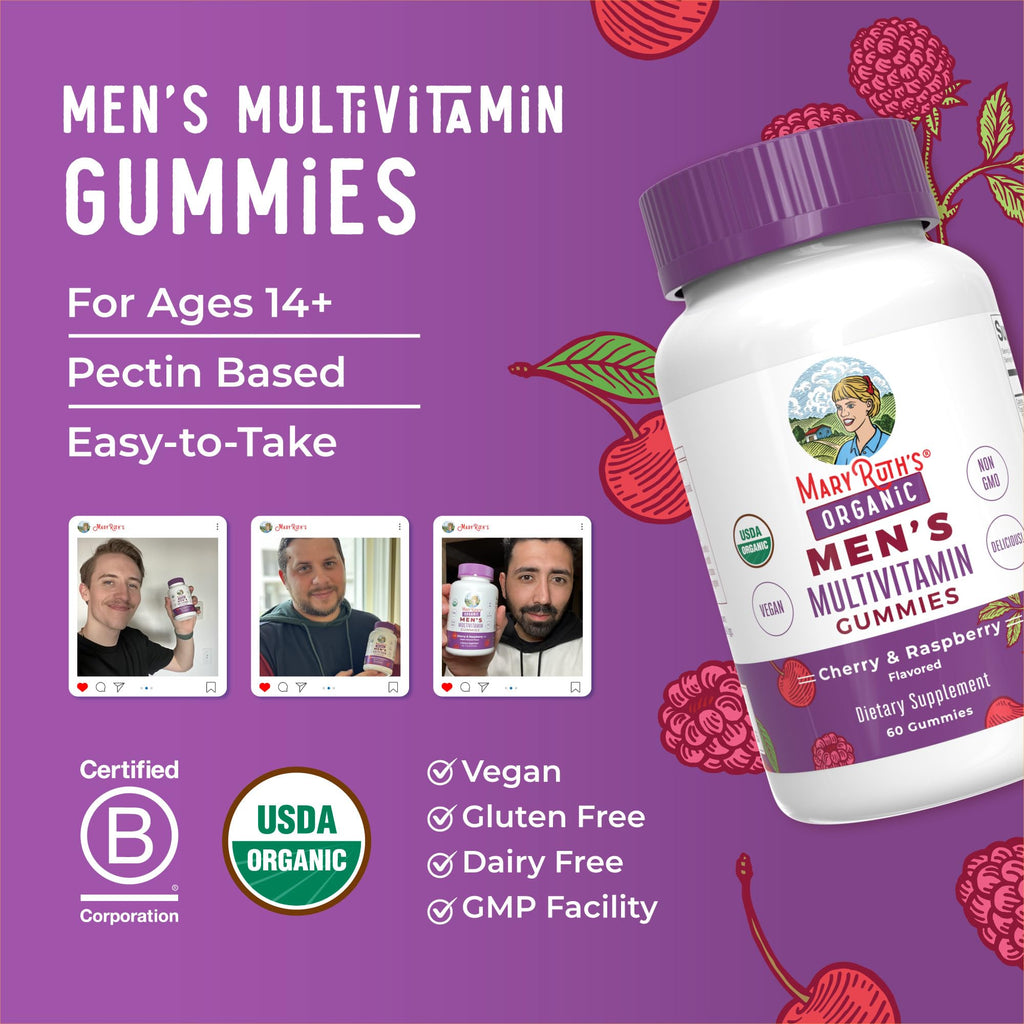 MaryRuth Organics Men's Vitamin Gummy | USDA Organic Vegan Multivitamin for Immune Support | Non-GMO | Gluten Free | 60 Count