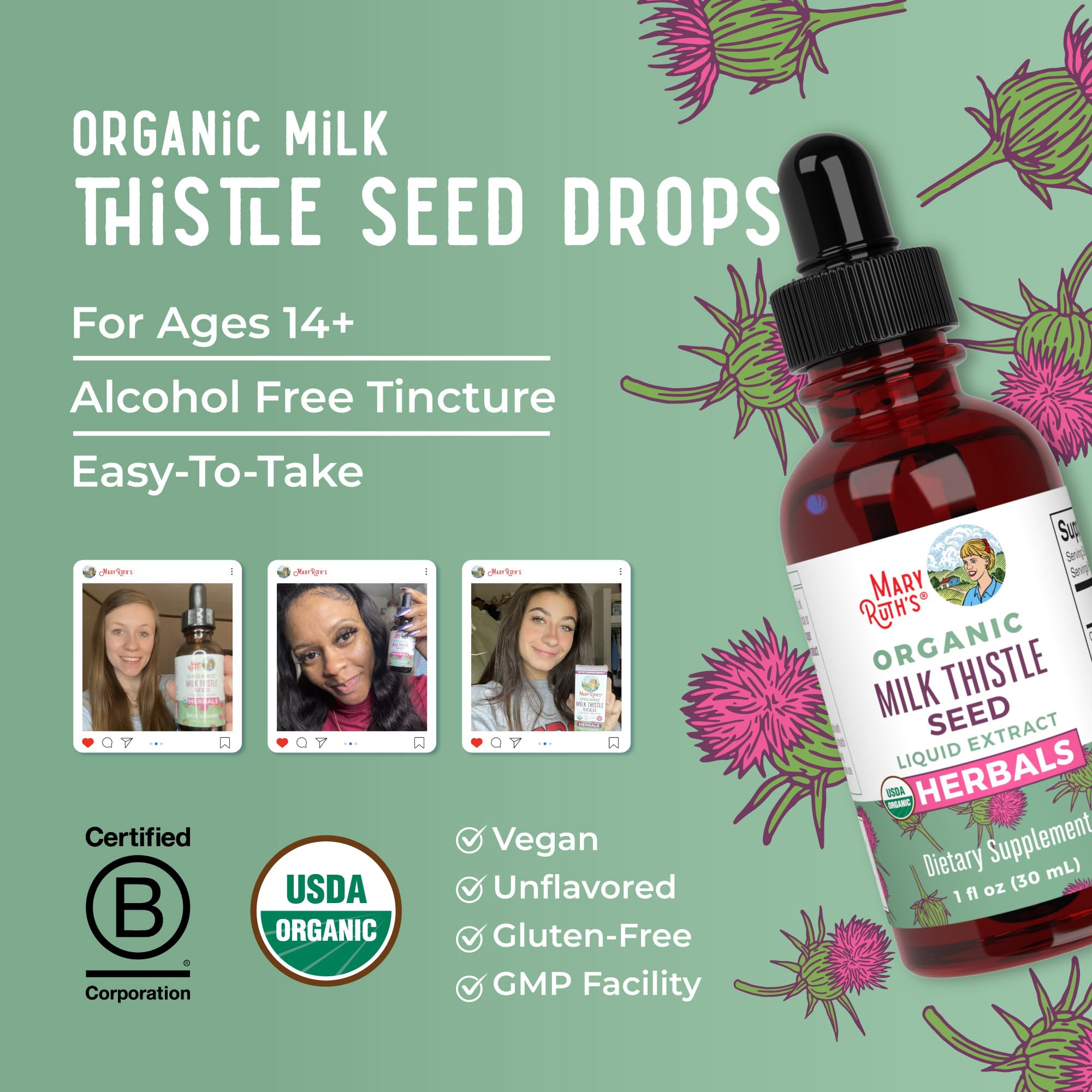 MaryRuth Organics Milk Thistle Seed Drops – 1 oz, 1,190 mg | Organic, Alcohol-Free
