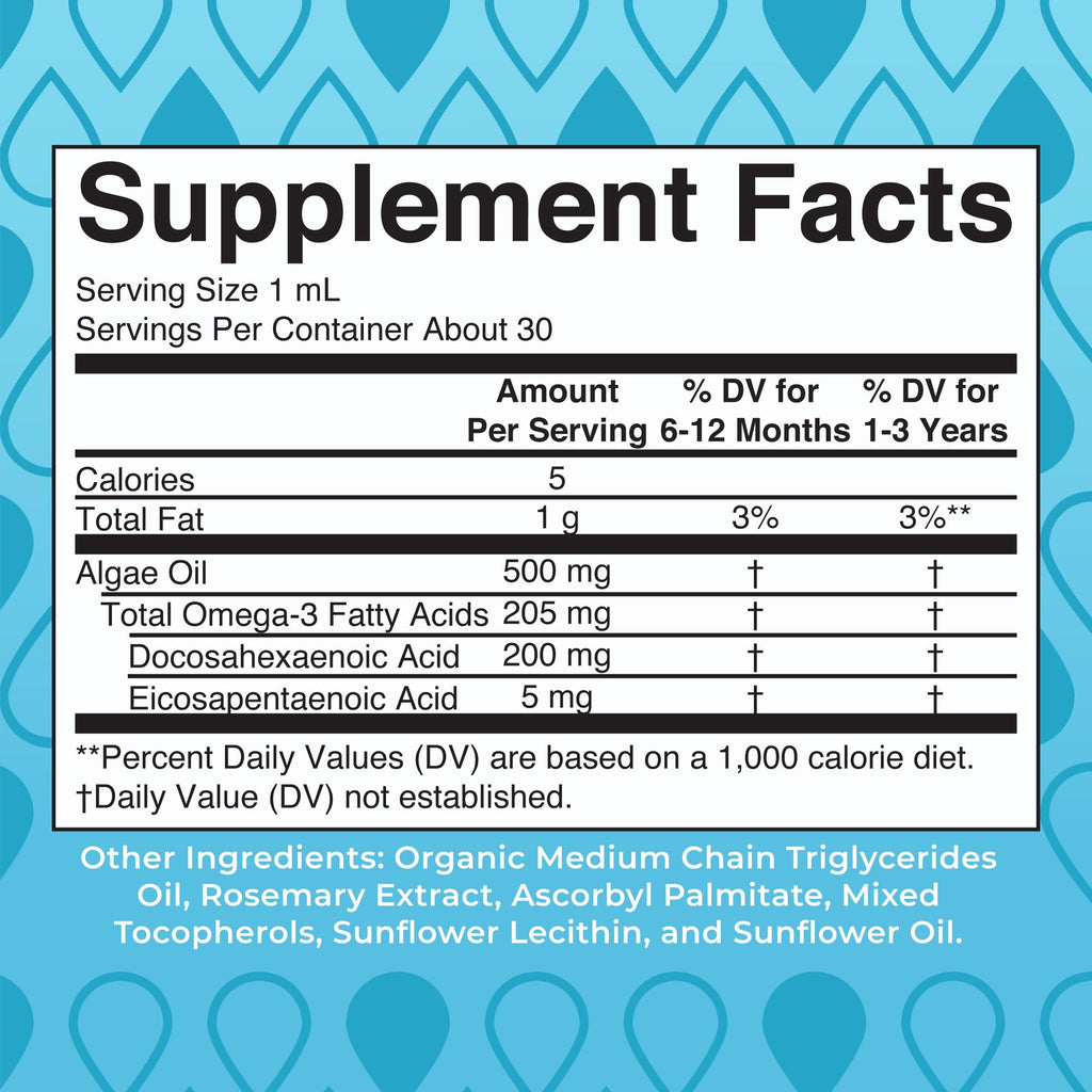 MaryRuth Organics Infant & Toddler Omega-3 Liquid Drops – 200mg DHA / 2mg EPA per Serving | Unflavored | 1 fl oz