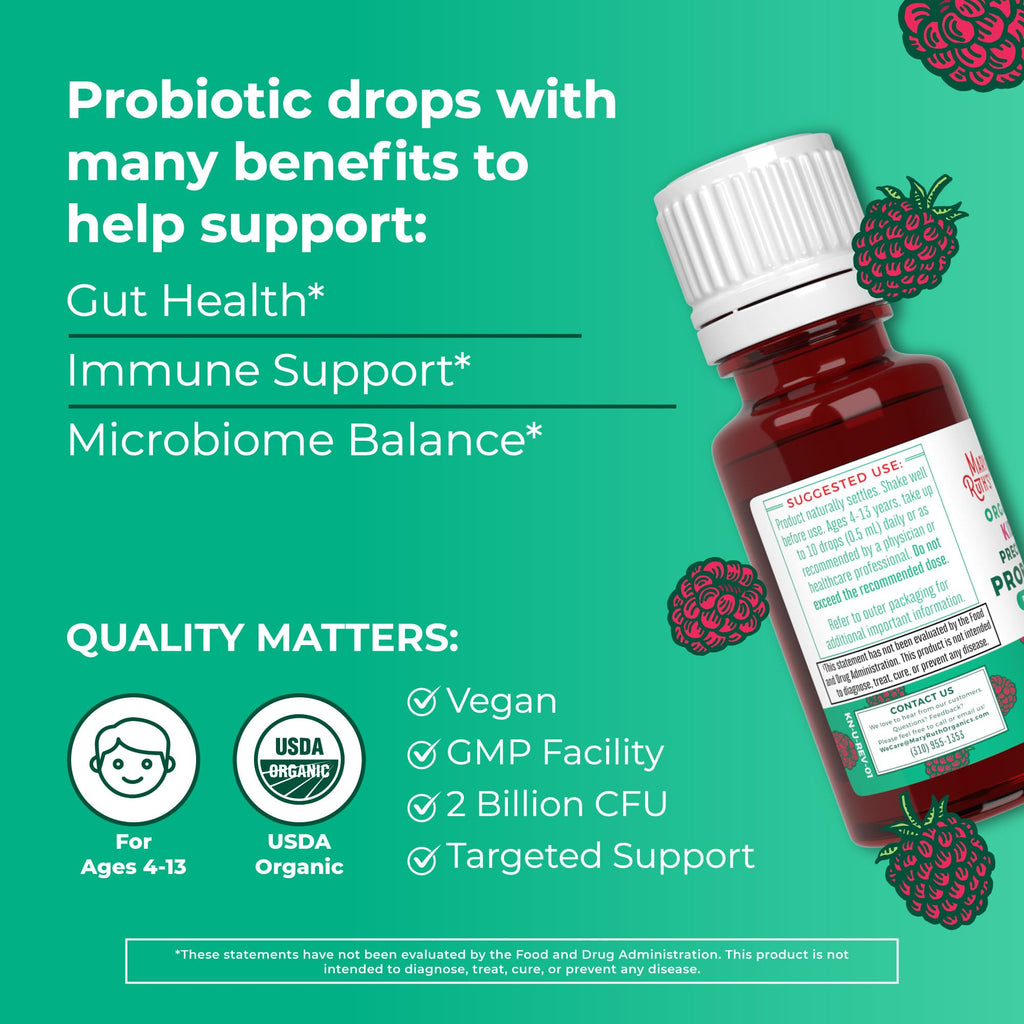MaryRuth Organics USDA Organic Liquid Kids Probiotic Drops – Digestive Health, Immune Support, Vegan & Non-GMO | 30 Servings