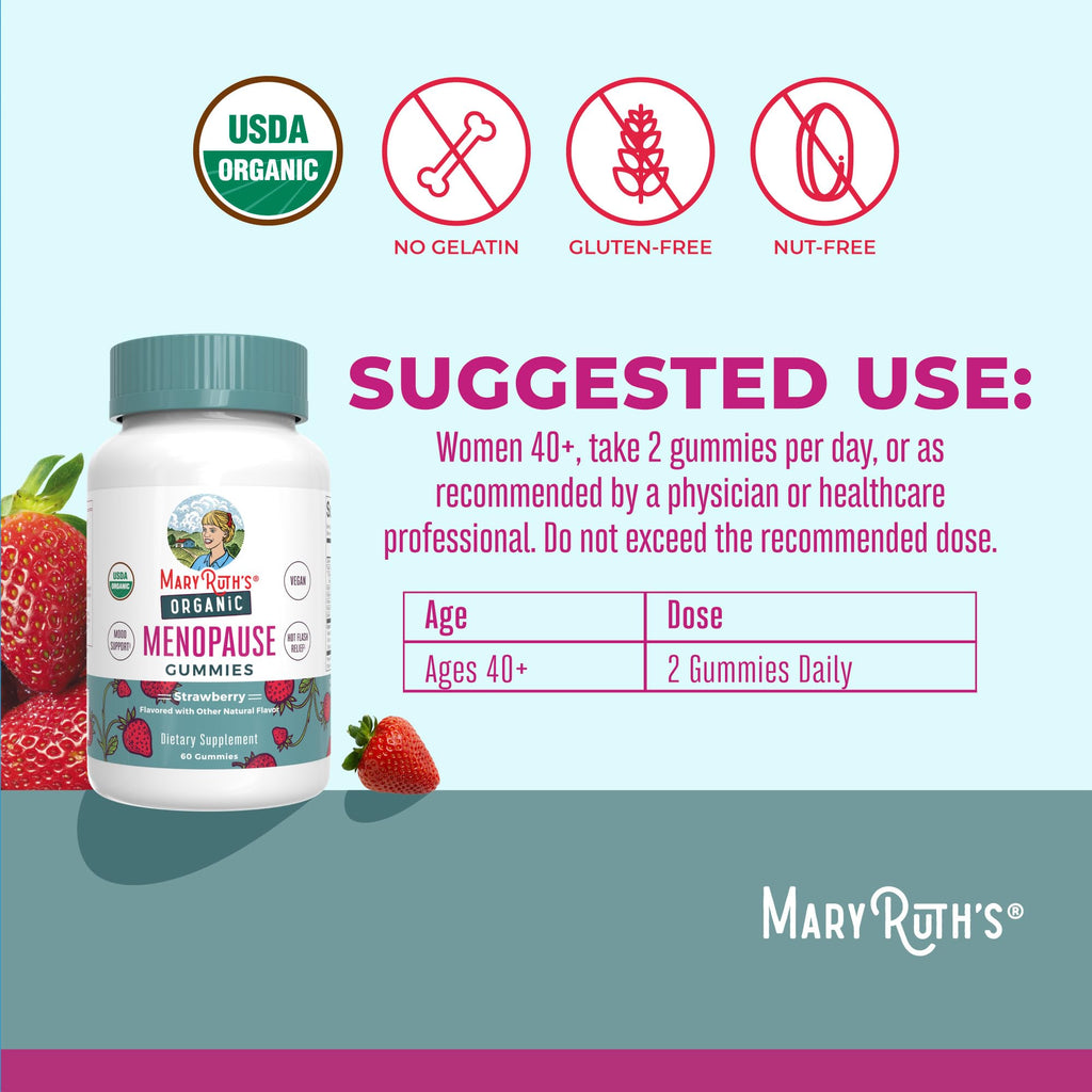 MaryRuth Organics Organic Menopause Gummies – Mood Support, Hot Flash Relief, 30 Servings