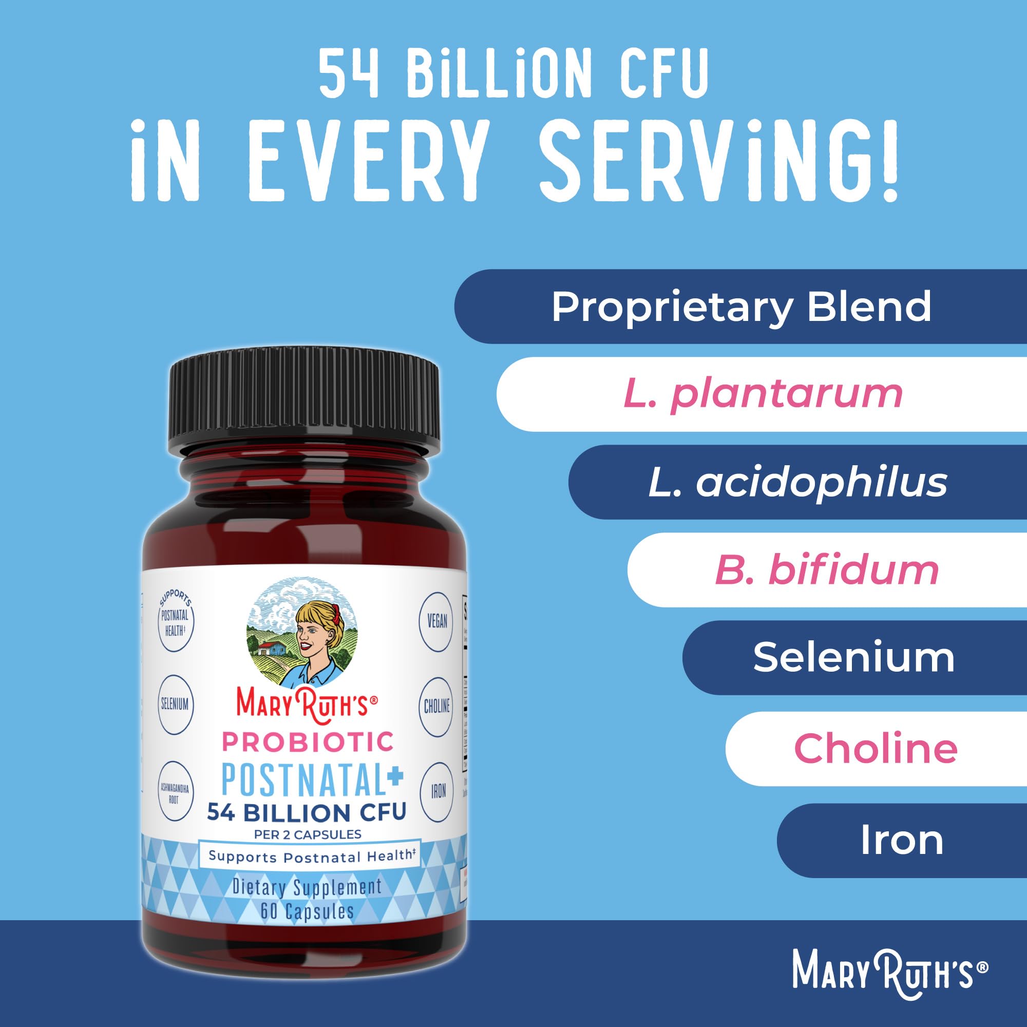 MaryRuth Organics Postnatal Probiotics – Breastfeeding Support, 54B CFU, Vegan, 30 Servings