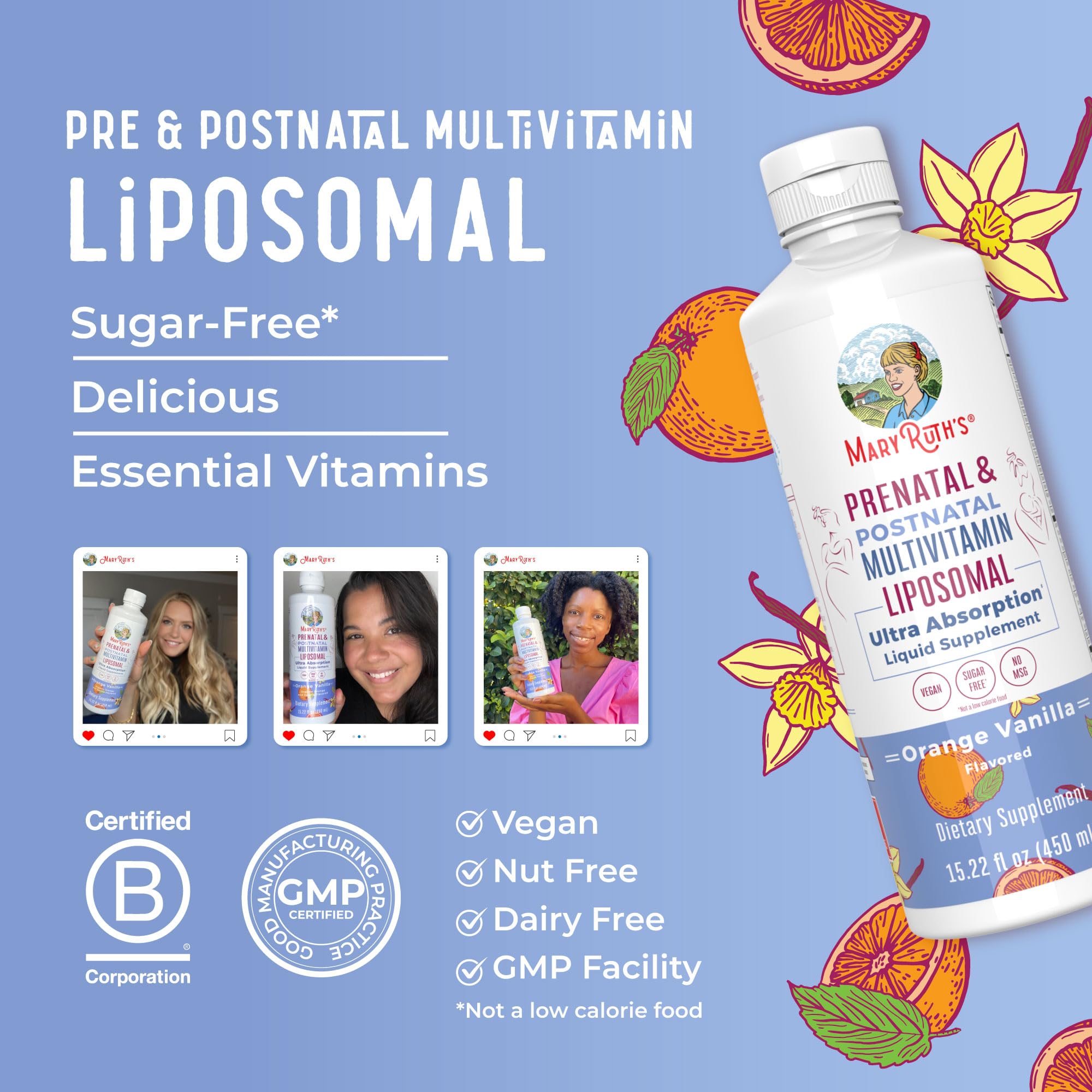 MaryRuth Organics Prenatal & Postnatal Liposomal Multivitamin for Women | Sugar Free | Vegan | Non-GMO | Gluten Free | 30 Servings | For Pre-Conception, Pregnancy & Nursing