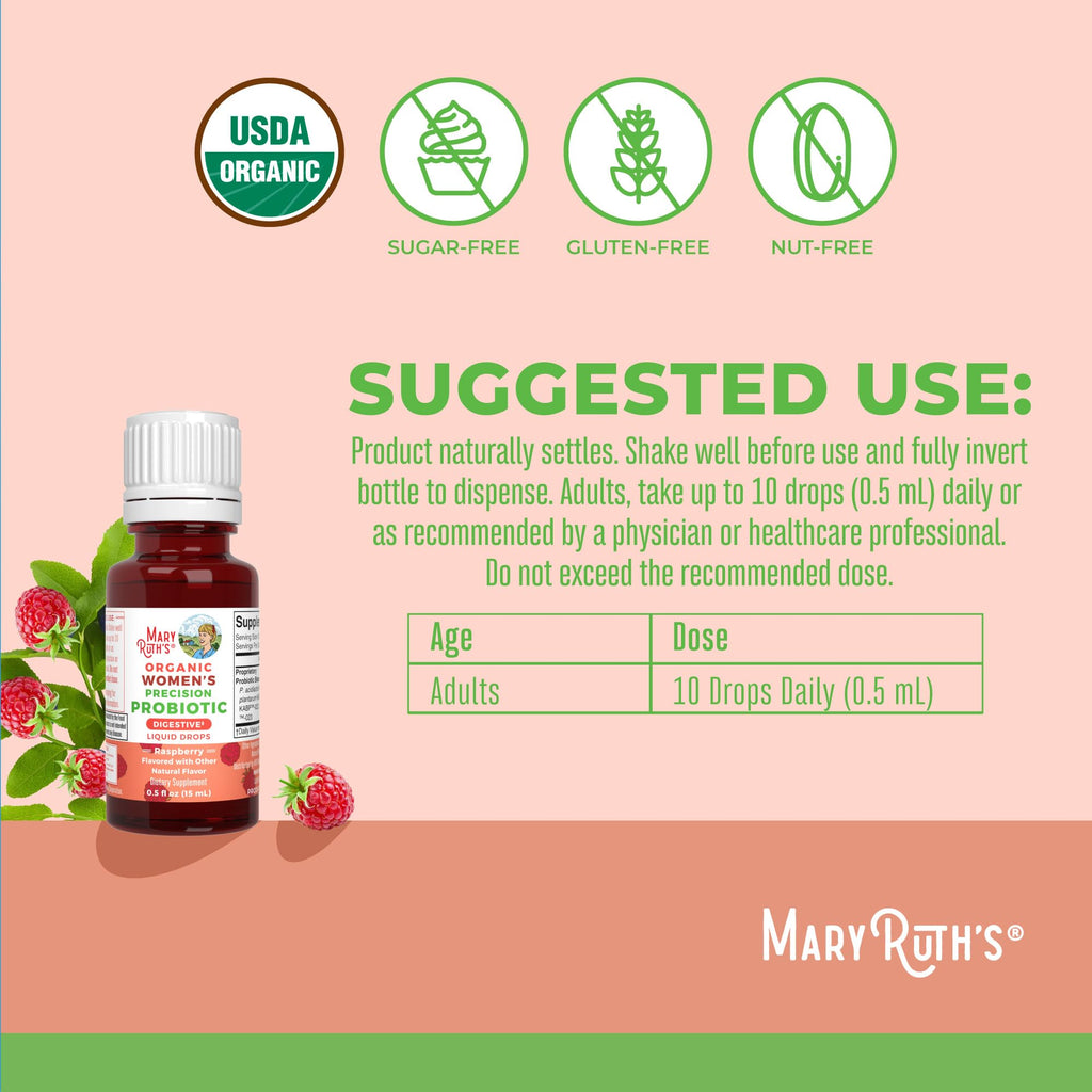 MaryRuth Organics USDA Organic Women's Probiotic Drops – Digestive Health, Dairy Free, 30 Servings