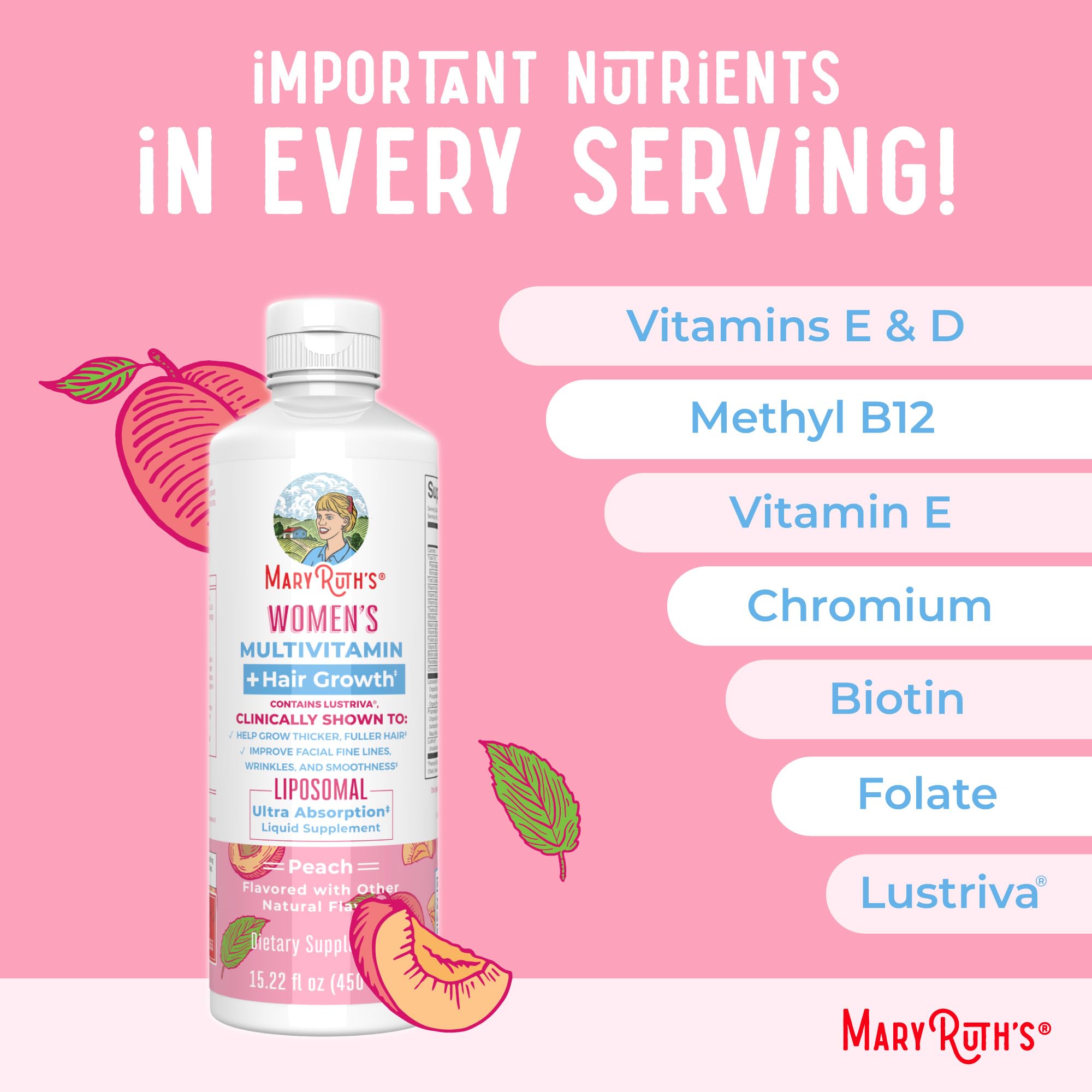 MaryRuth Organics Lustriva Hair Growth Liposomal Multivitamin | Biotin 10000 mcg