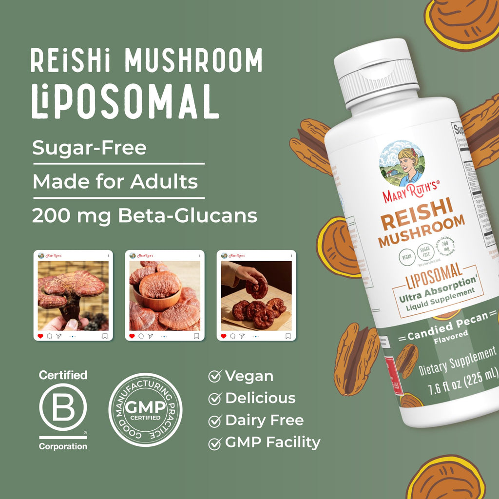 MaryRuth Organics Reishi Liposomal Mushroom Supplement – Vegan Immune Support, 7.6 oz
