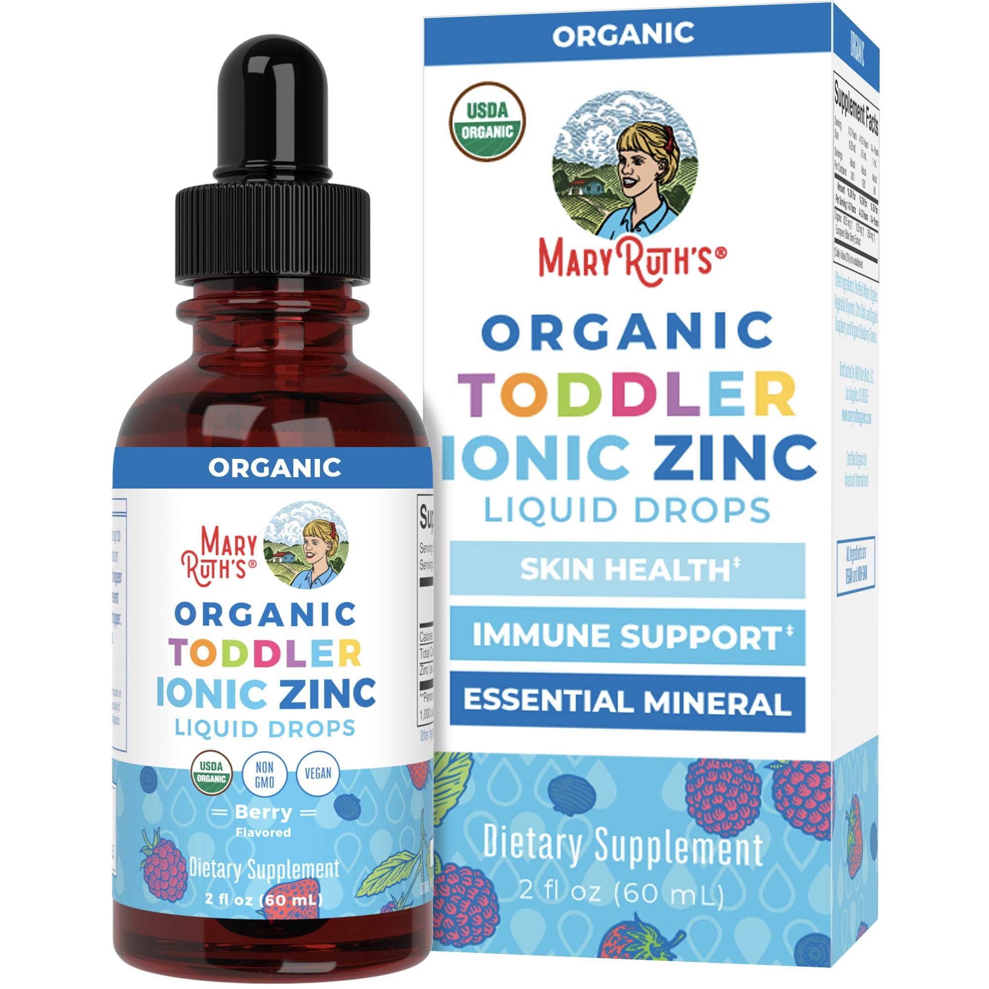MaryRuth Organics Toddler Liquid Zinc Drops – USDA Organic, Immune Support, Berry Flavor, 1–3 Years, 2 fl oz