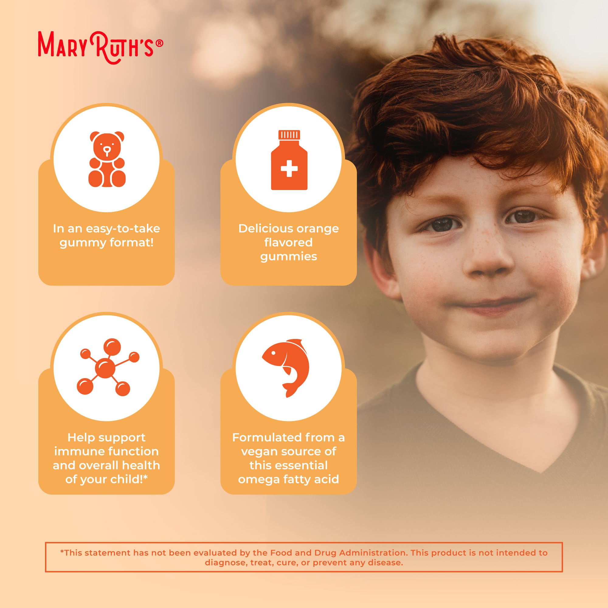 MaryRuth Organics Vegan Omega-3 Gummies for Kids 2+ - Sugar Free, 60 Count